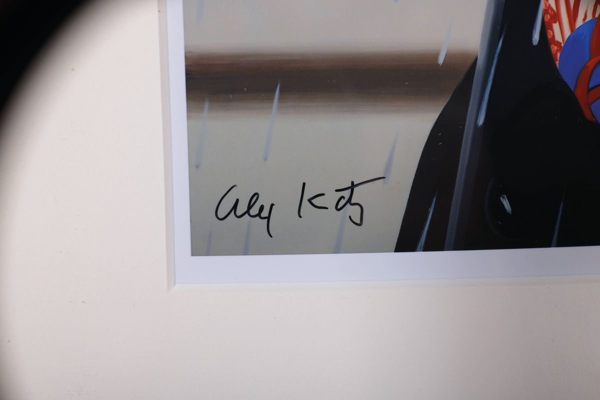 Detail a: Alex Katz, geb. 1927, "Blue Umbrella", digitaler Fotoabzug, mit schwarzem Stift handsign., unter Plexiglas gerahmt, Blattgr.20,5x229 cm, ...