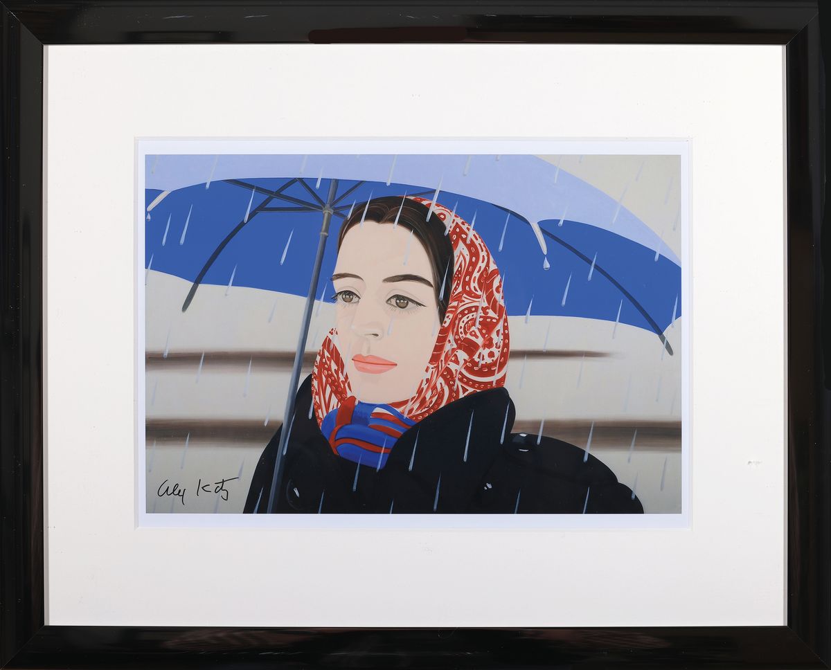 Detail k: Alex Katz, geb. 1927, "Blue Umbrella", digitaler Fotoabzug, mit schwarzem Stift handsign., unter Plexiglas gerahmt, Blattgr.20,5x229 cm, ...