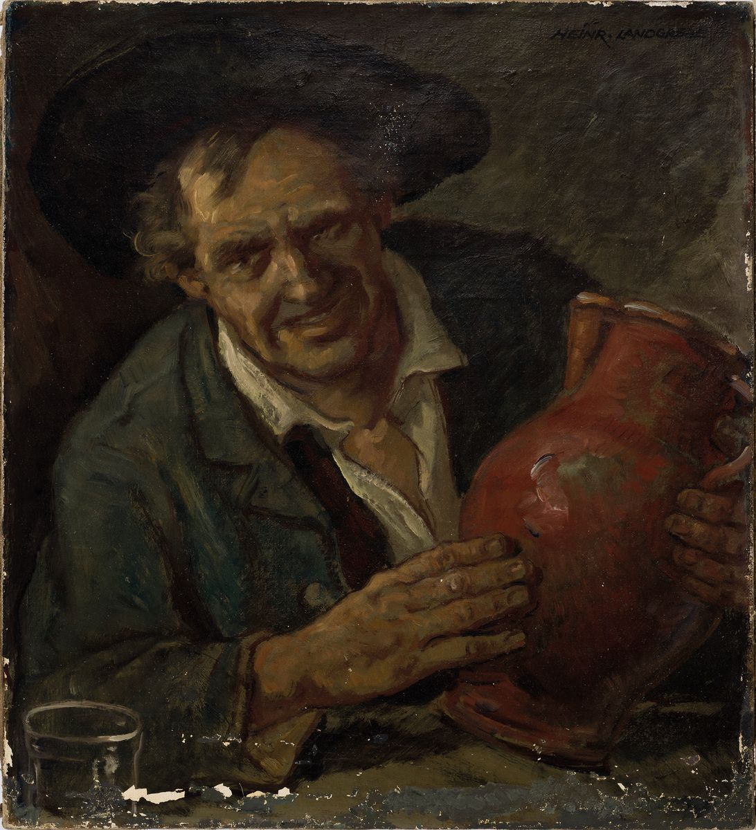 Heinrich Landgrebe, geb. 1908 München - ?, Studium an der Akademie München "Ein guter Jahrgang" so verso bez., datiert 1948, Bauer mit ...