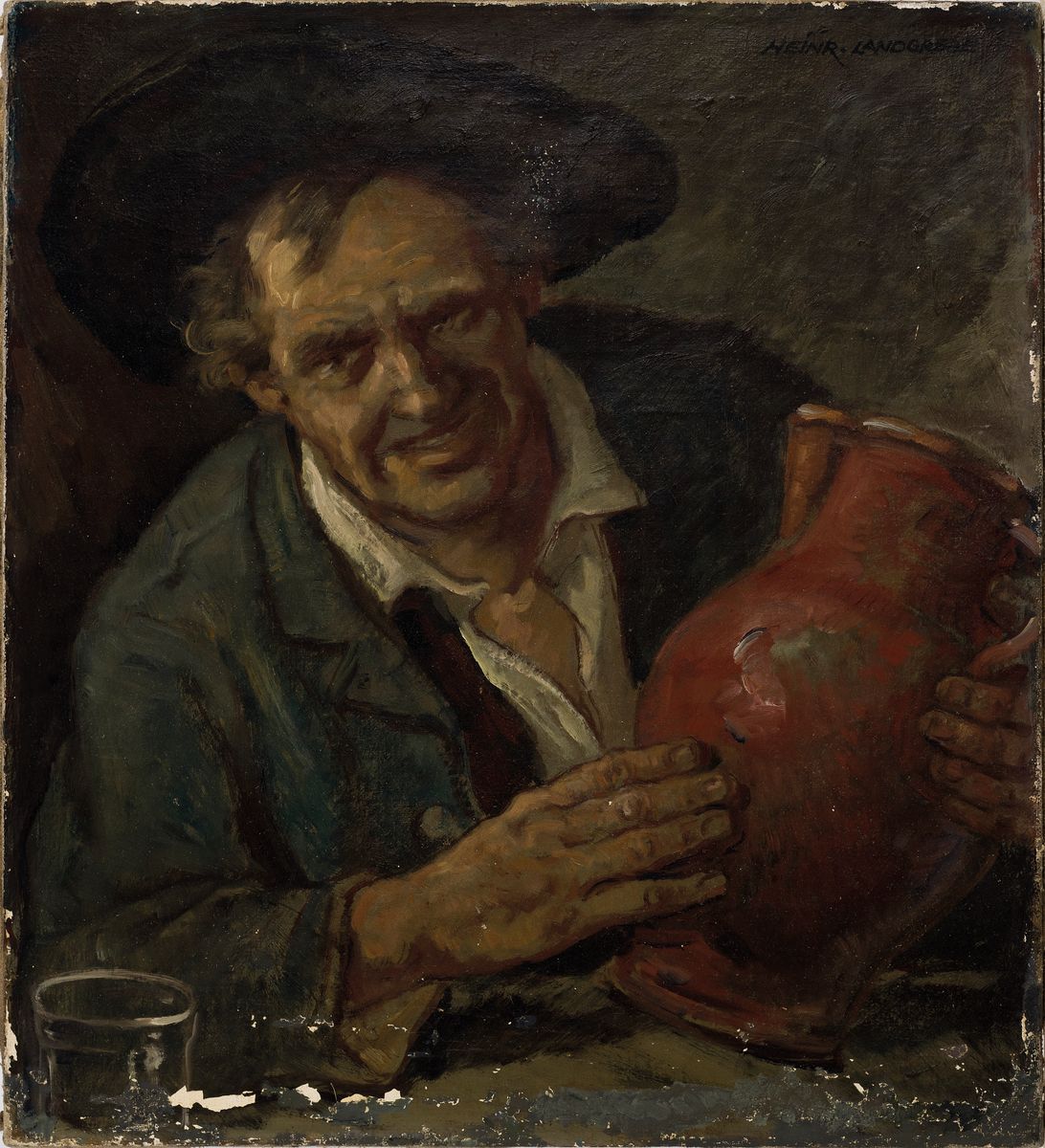 Detail k: Heinrich Landgrebe, geb. 1908 München - ?, Studium an der Akademie München "Ein guter Jahrgang" so verso bez., datiert 1948, Bauer mit ...