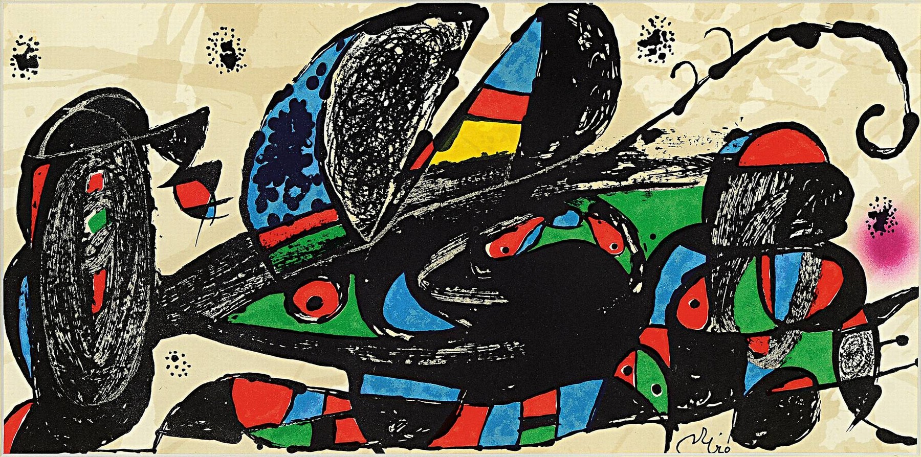 Joan Miro, 1893 Barcelona-1983 Palma, Konvolut von Farblithographien, 1x Iran (1975) u. 1x Denmark (1975), Auflage 3000 Exemplare, erschienen 1974-75 ...