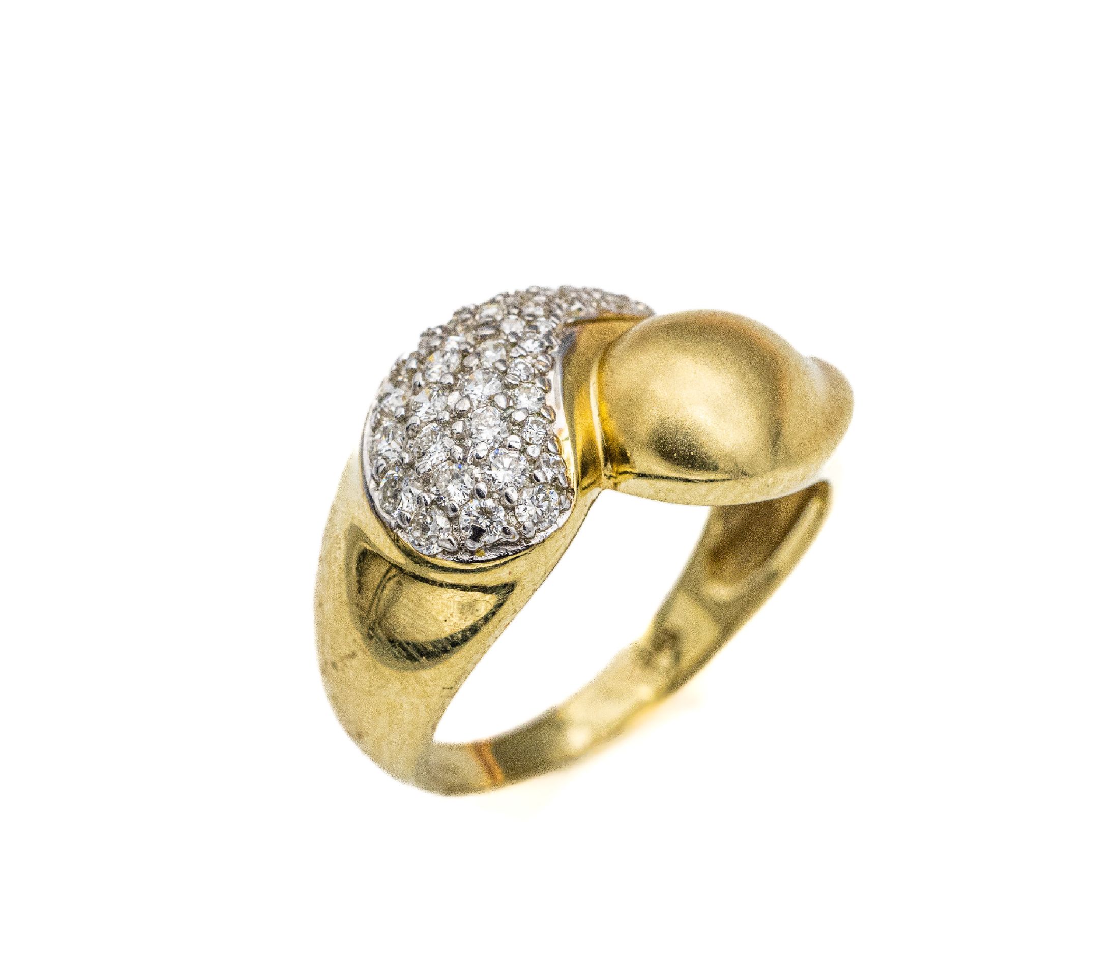 14 kt Gold Brillant-Ring, GG 585/000, 36 Brillant in rhod. Fassungen zus. ca. 0.50 ct Weiß/si, RW 56, ca. 5.3 g
