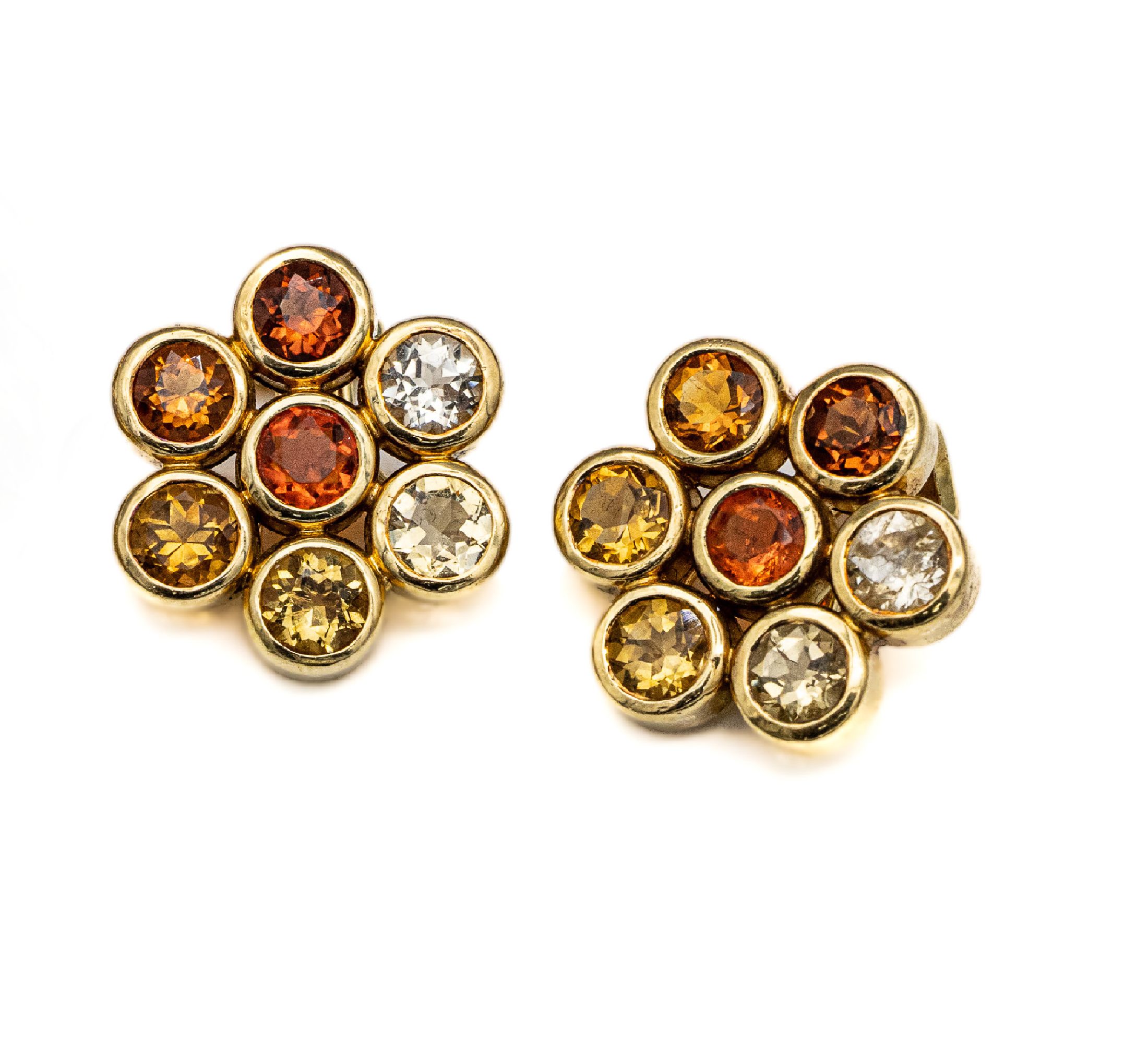 Detail a: 18 kt Gold Feueropal-Schmuckset, GG 750/000, best. aus: Collier L. ca. 45 cm, S - Schließe, dazu Paar blütenförm. Ohrclips, 1 Stein besch., ...