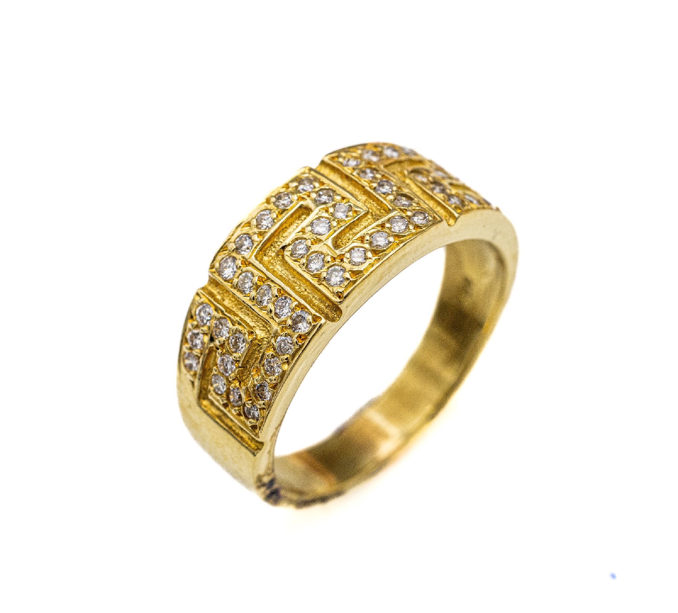18 kt Gold Brillant-Ring, GG 750/000, 47 Brillanten zus. ca. 0.30 ct Weiß/si, total ca. 7.8 g, RW 57