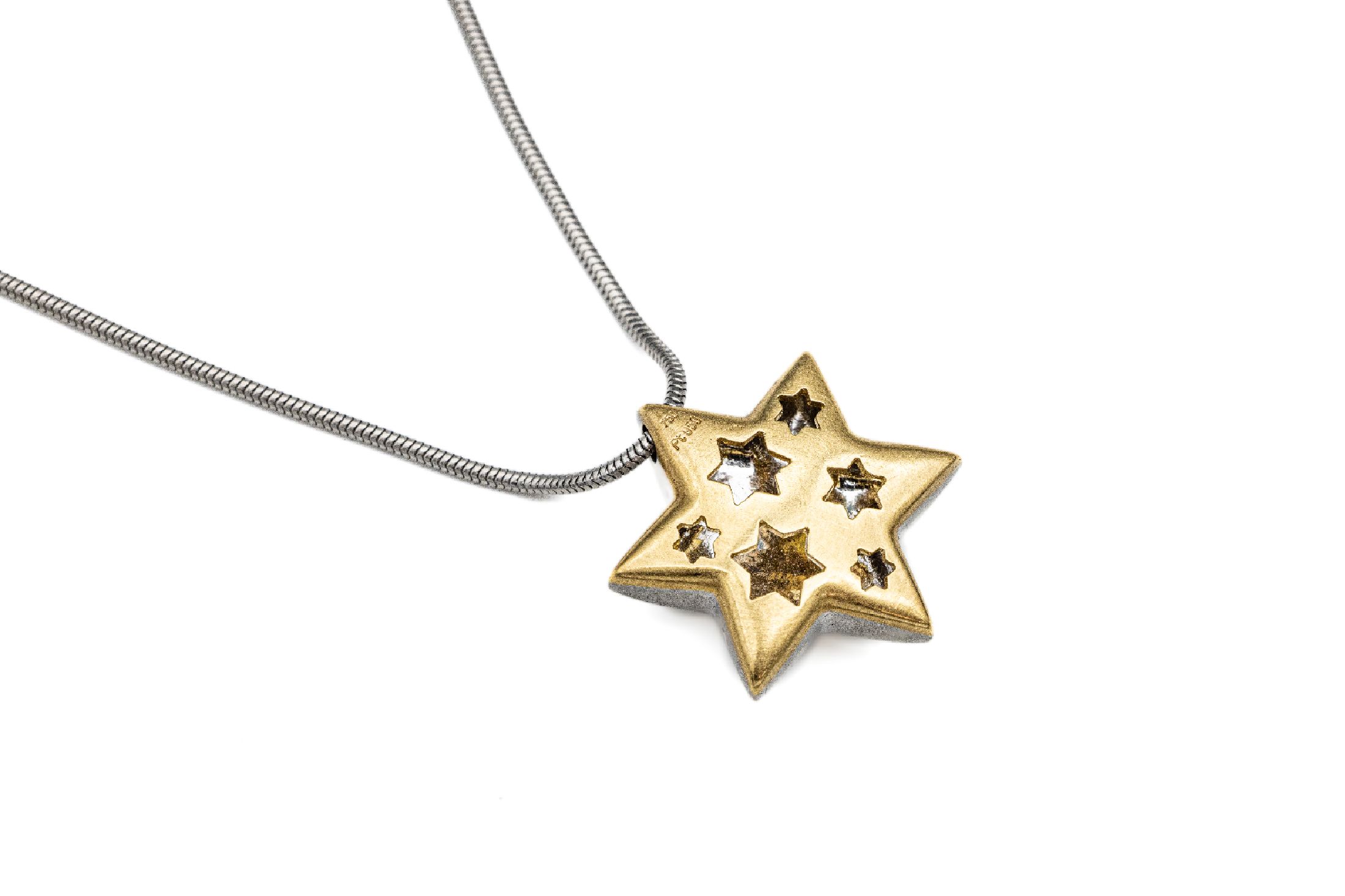 Detail a: 18 kt Gold und Platin Brillant-Anhänger "Stern", GG 750/000 und Platin, Brillant ca. 0.12 ct Weiß/si, an Schlangenkette L. ca. 42 cm, ...