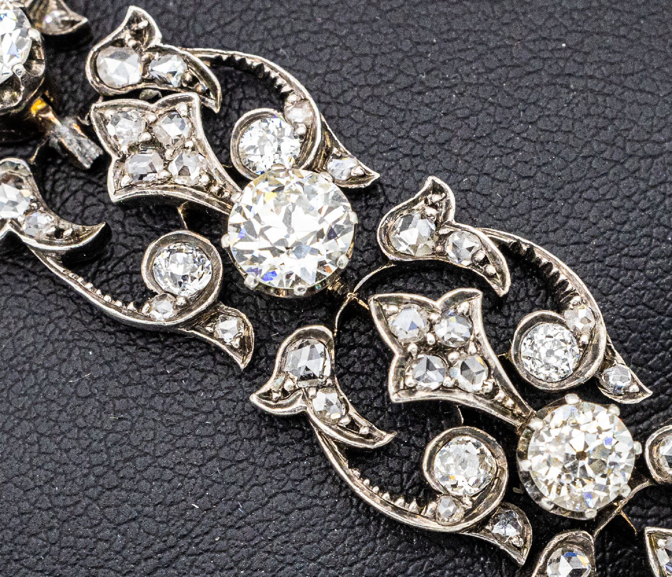 Detail a: Platin und GG 750/000 Diamant-Armband, Frankreich um 1880/90, Altschliff-Diamanten und Diamantrosen zus. ca. 8.50 ct Weiß/si-p, L. ca. 18 cm, ...