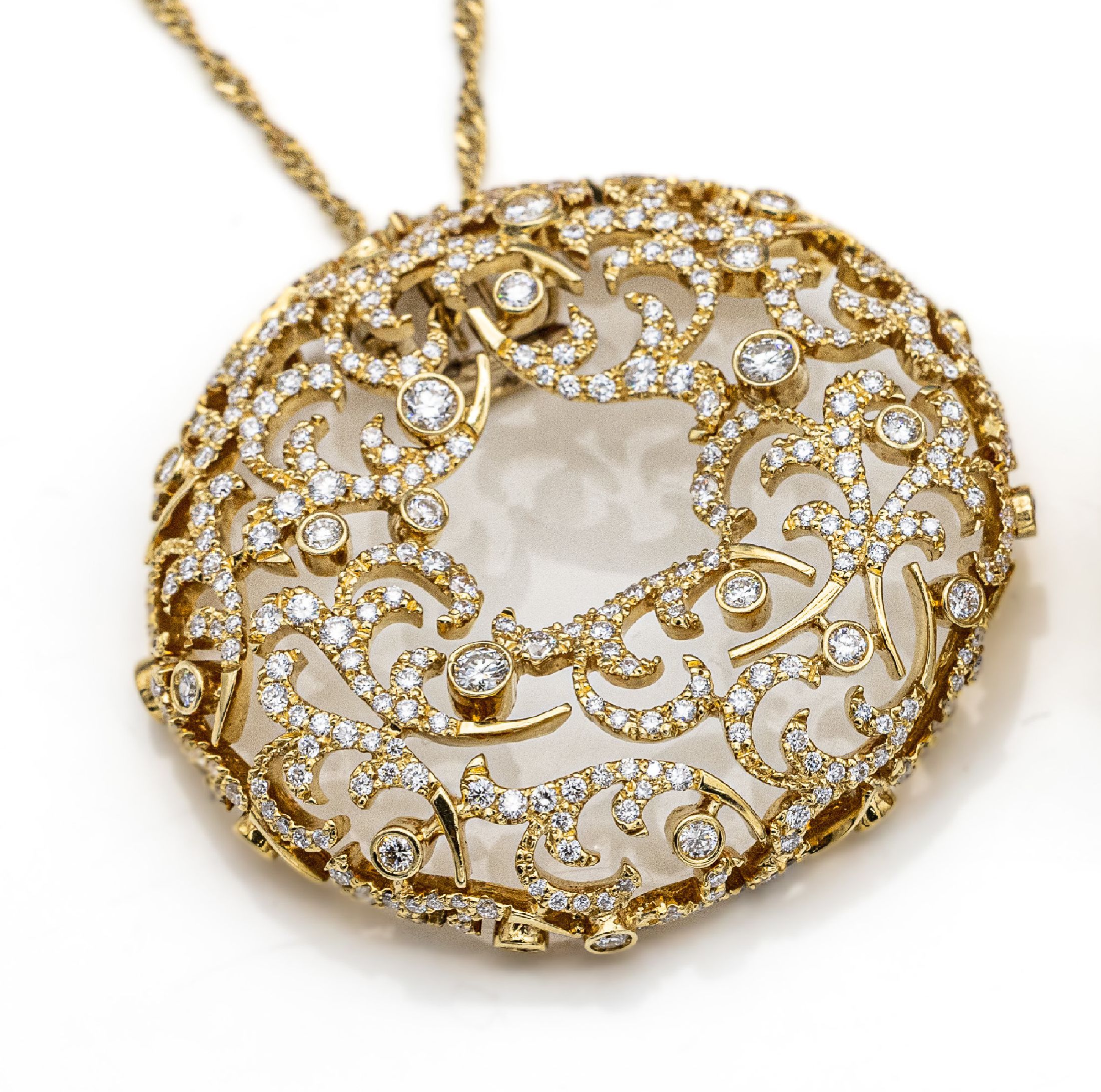 Detail c: STEFAN HAFNER 18 kt Gold Brillant-Schmuckset, GG 750/000, best. aus: Anhänger Durchm. ca.5 cm, Ring RW 55, hoher Aufbau und Paar Ohrstecker mit ...