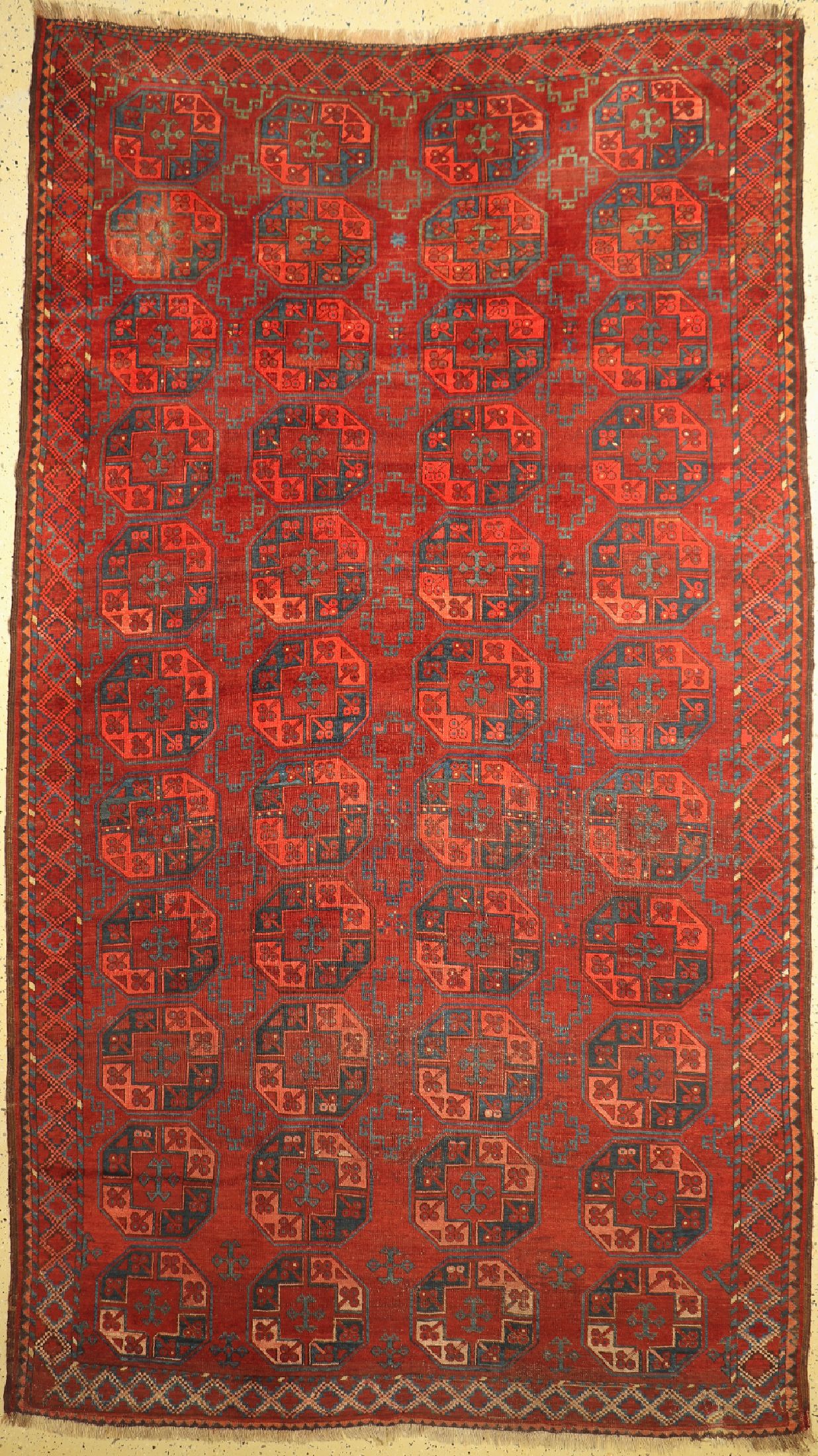 Ersari antik, Turkmenistan, 19.Jhd, Wolle auf Wolle, ca. 354 x 202 cm, mehre alte Restaurierungen, EHZ: 3