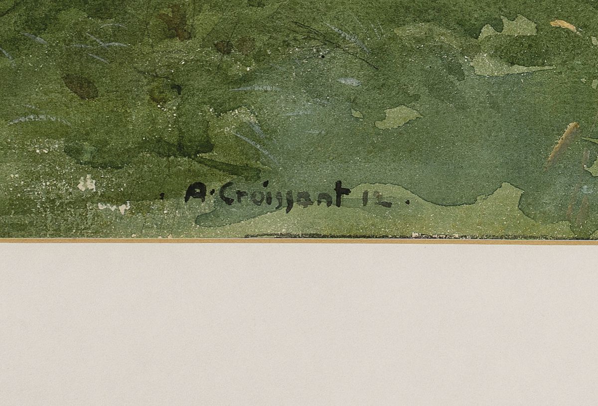 Detail a: August Croissant, 1870-1941 Landau, knorriger Baum am Wegrand, Aquarell auf Papier, links unten signiert und dat. 12, ca. 26x41cm, PP, u.Gl., R. ca. ...