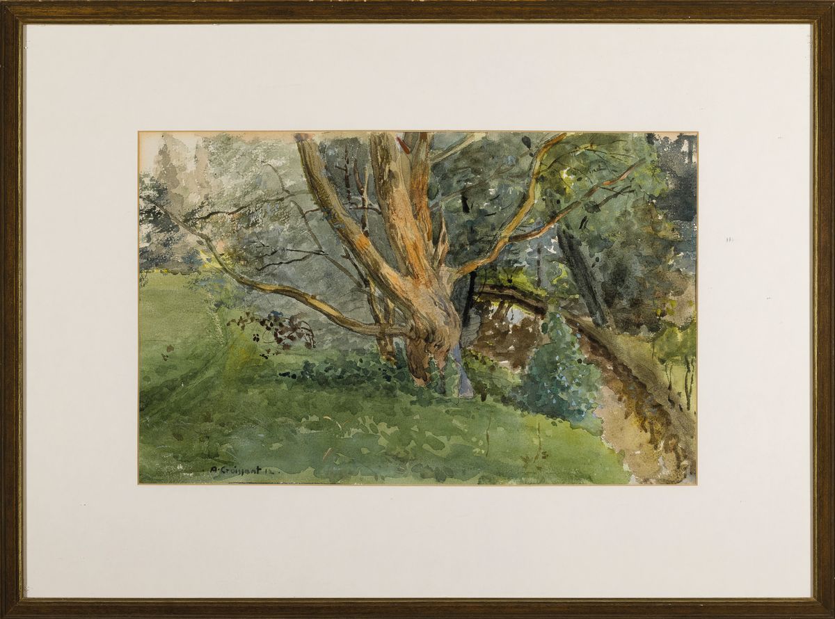 Detail k: August Croissant, 1870-1941 Landau, knorriger Baum am Wegrand, Aquarell auf Papier, links unten signiert und dat. 12, ca. 26x41cm, PP, u.Gl., R. ca. ...