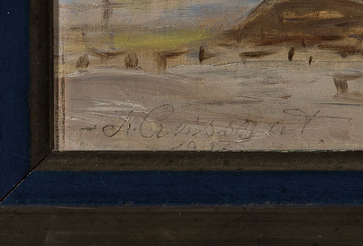 Detail a: August Croissant, 1870 Edenkoben-1941 Landau, Ansicht aus Edenkoben, Öl/Holz, links unten signiert und dat. 1926, seitlich rechts durchgehender ...