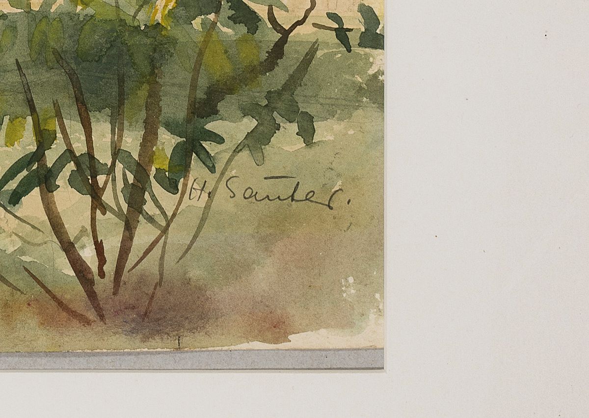 Detail a: Hermann Sauter, 1891 Germersheim-1981 Landau, Blick auf ein Gebäude, Aquarell auf Papier, rechts unten signiert, ca. 37x26cm, PP, u.Gl., R. ca. ...