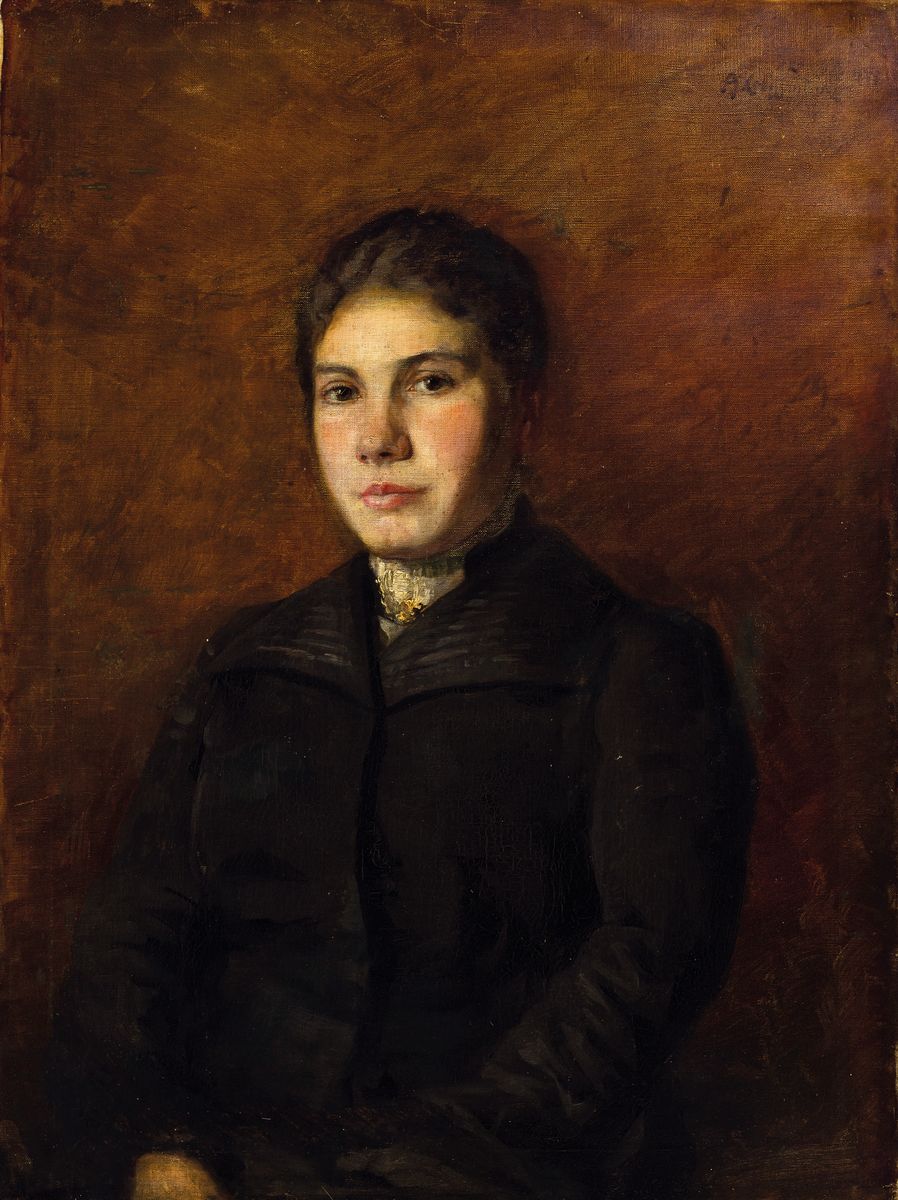 August Croissant, 1870-1941 Landau, Porträt der Tochter Emilie, später Emilie Lottes, Öl/Lwd, rechts oben signiert, teilrestauriert, ca. 80x60cm, ...