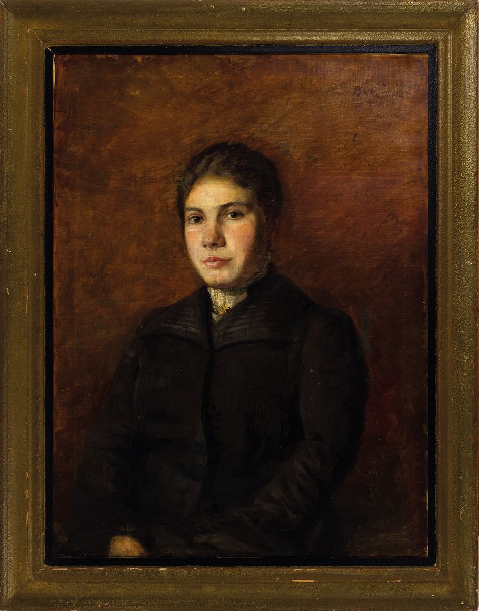 Detail k: August Croissant, 1870-1941 Landau, Porträt der Tochter Emilie, später Emilie Lottes, Öl/Lwd, rechts oben signiert, teilrestauriert, ca. 80x60cm, ...
