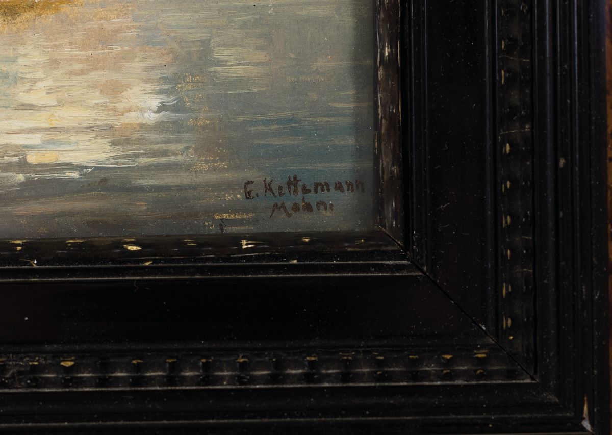 Detail a: Erich Kettemann, 1897 München-1971 Tegernsee, Fischer am Seeufer, Öl/Malkarton, rechts unten signiert, ca. 11x16cm, u.Gl., R. ca. 31x35cm