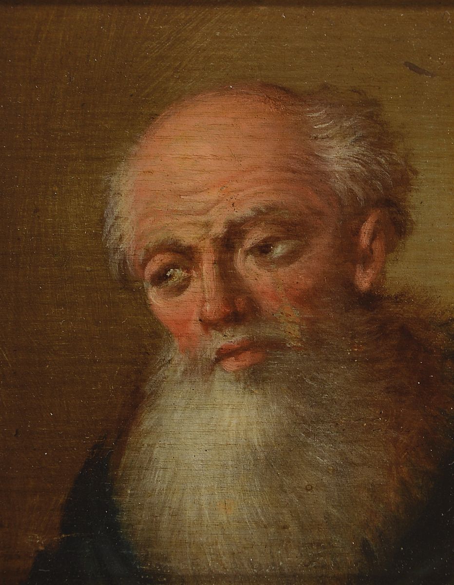Detail a: Unbekannter Künstler, deutsch, um 1760-1780,2 Pendants: sog. Charakterköpfe, Porträts zweier Apostel, Öl/Holz, ca. 8x6.5cm bzw. 8x6cm