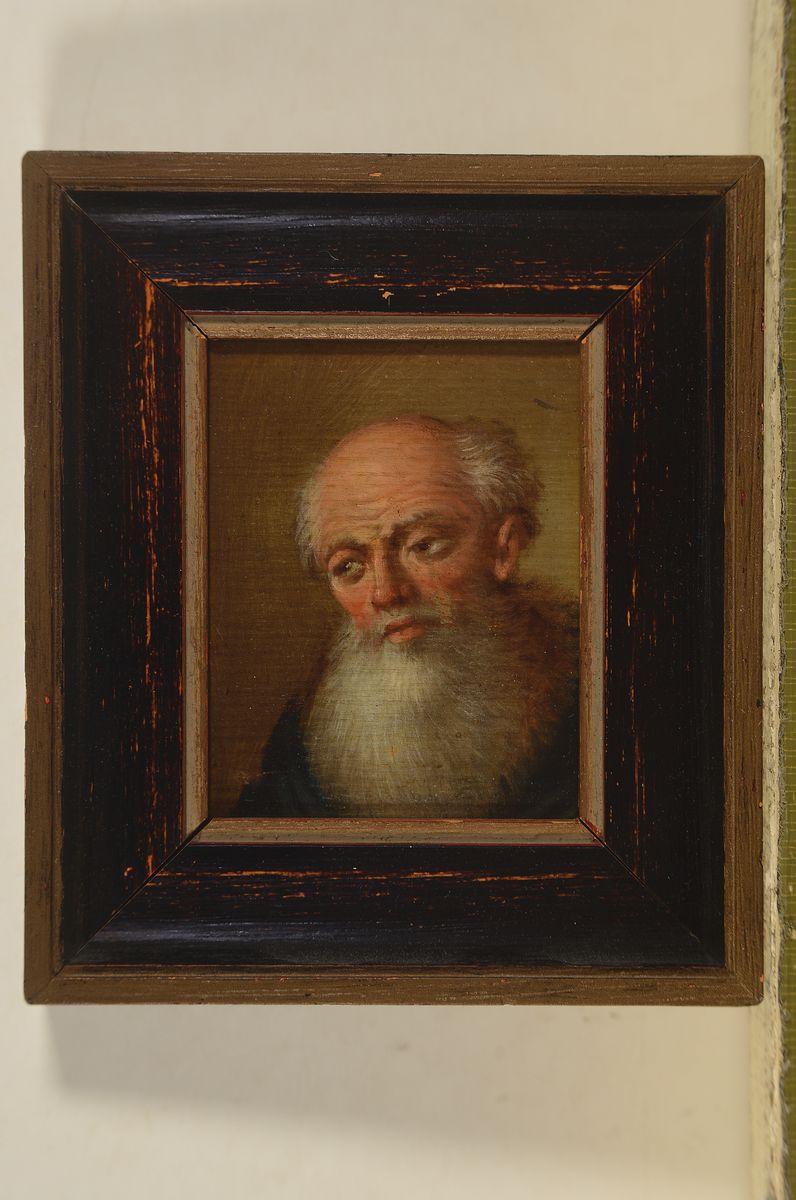 Detail l: Unbekannter Künstler, deutsch, um 1760-1780,2 Pendants: sog. Charakterköpfe, Porträts zweier Apostel, Öl/Holz, ca. 8x6.5cm bzw. 8x6cm