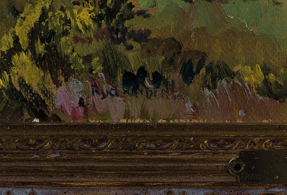 Detail a: Rudolf Inden, 1897 Gmünd-1951 Rosenheim, blühender Ginster in der Eifel, Öl/Malkarton, links unten signiert, ca. 23x25cm, R. ca. 35.5x37cm