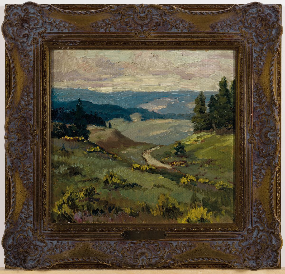 Detail k: Rudolf Inden, 1897 Gmünd-1951 Rosenheim, blühender Ginster in der Eifel, Öl/Malkarton, links unten signiert, ca. 23x25cm, R. ca. 35.5x37cm