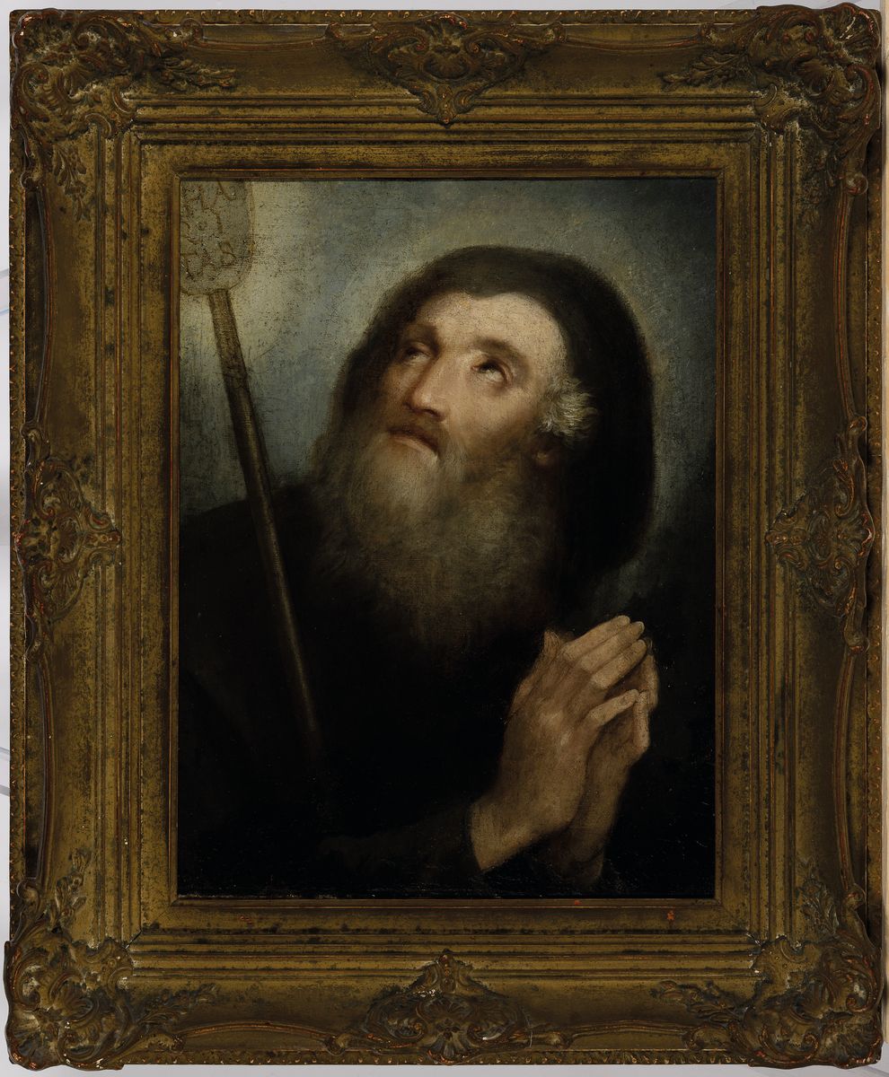 Detail k: Unbekannter, wohl niederländischer Künstler um 1760-1780, Porträt eines Apostels, Öl/ Lwd, rest., doubl., ca. 46x35cm, R. ca. 66x54cm