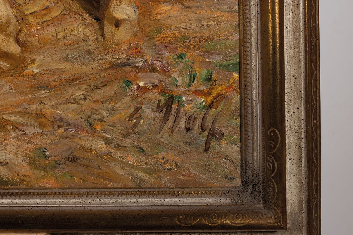 Detail a: Georg Wolf, 1882 Niederhausbergen - 1962 Uelzen, rastender Bauer mit vier Rindern, Öl/Lwd, re. u. signiert, lebhaftes Spiel von Licht und Schatten, ...