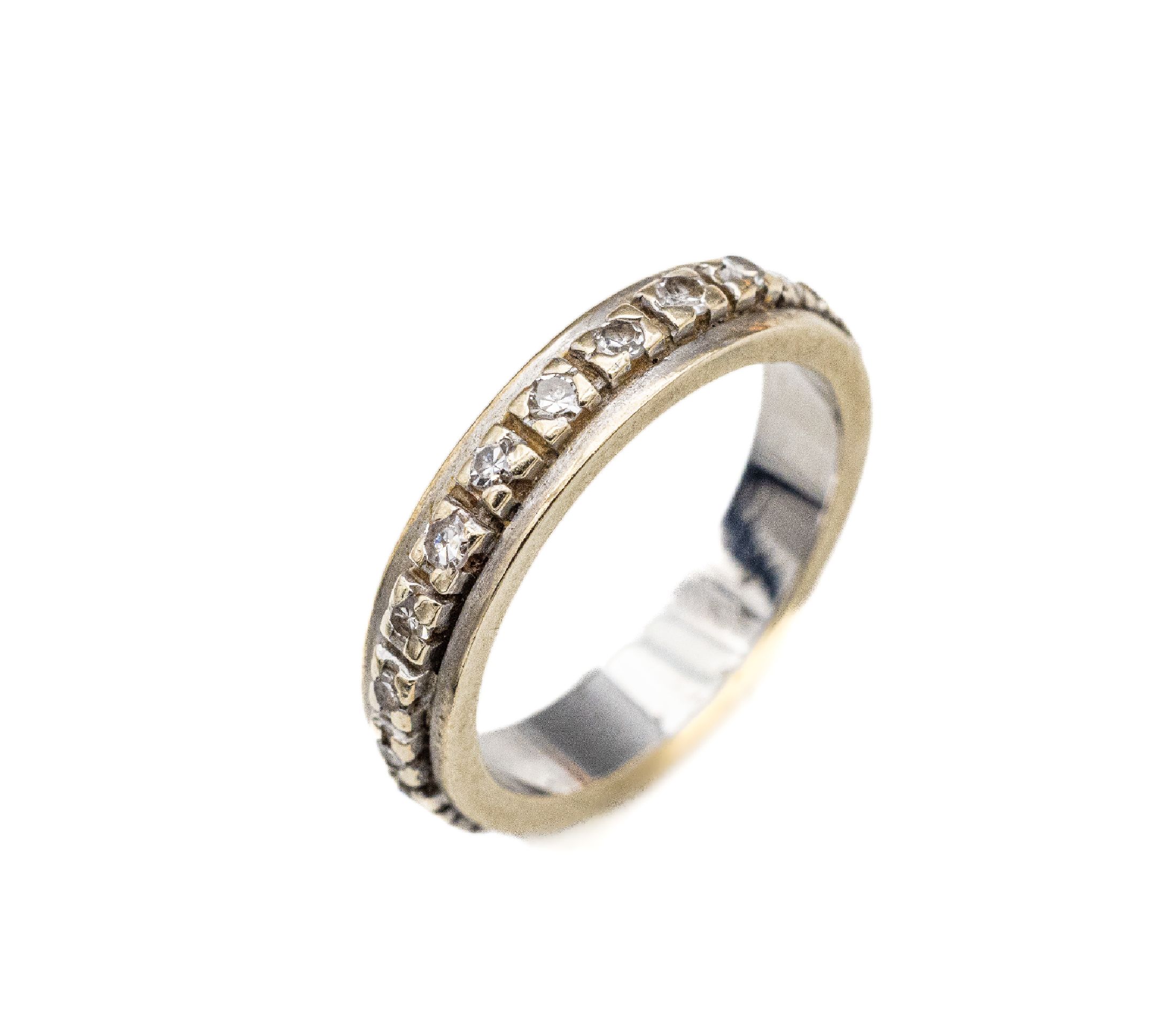 14 kt Gold Diamant-Ring, WG 585/000, 22 kl.8/8-Diamanten (3 Steine besch.), RW 50, ca. 4.0 g