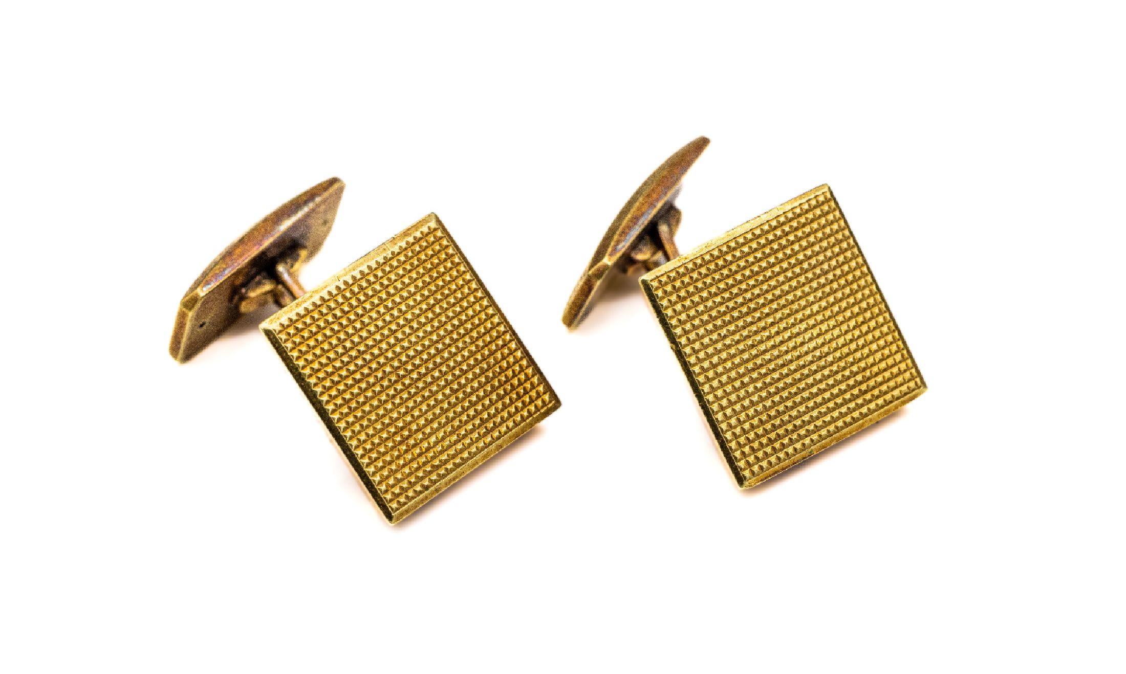 Paar 14 kt Gold Manschettenknöpfe, GG 585/000, schlichte quadratische Platten gefüllt, ca. 12.1 g