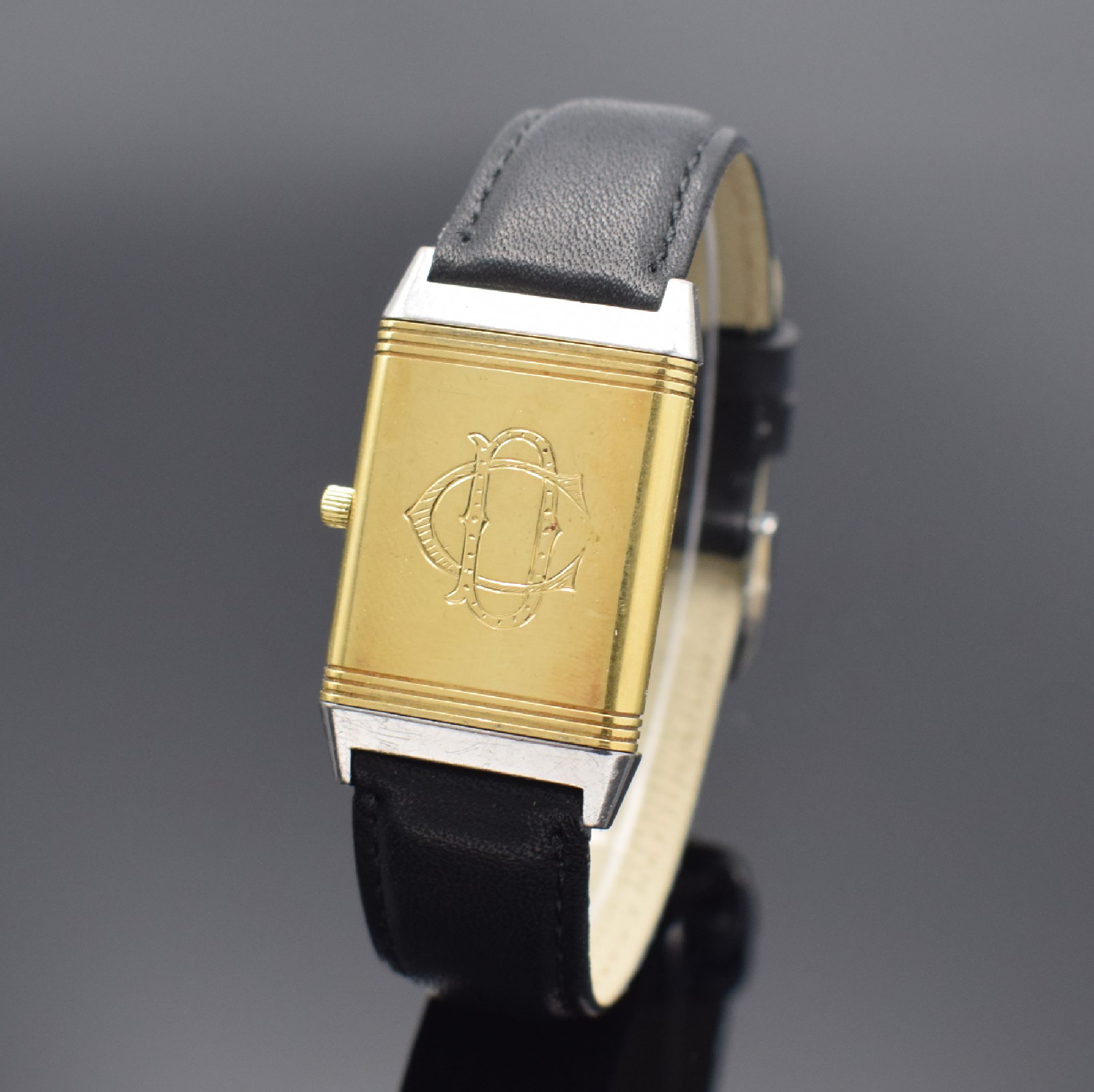 Detail b: Jaeger-LeCoultre Armbanduhr Reverso Classique Referenz 250.5.86, Handaufzug, Schweiz um 2000, um 180 Grad drehbares Wendegeh. in Edelstahl/Gold inkl. ...