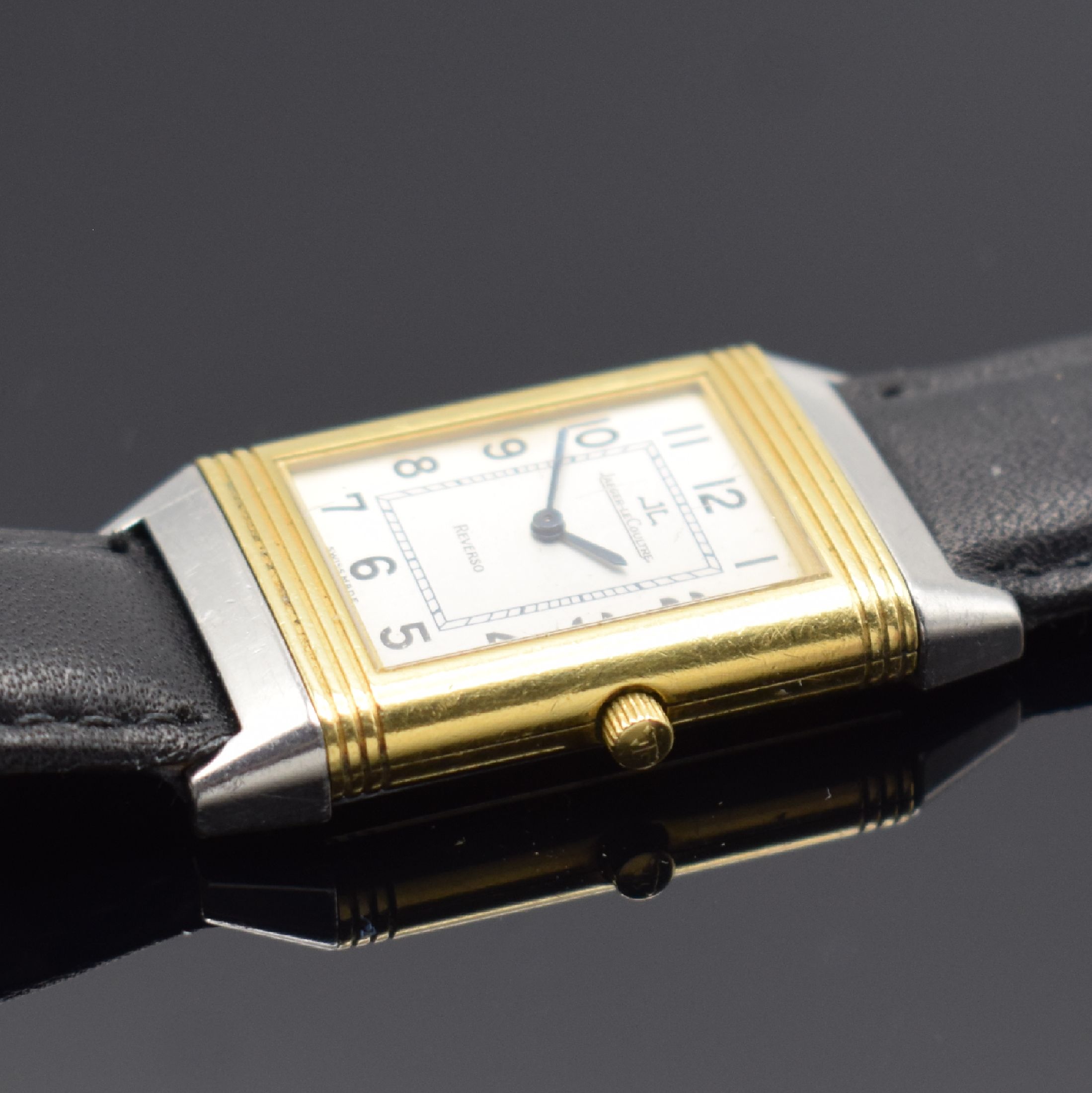Detail d: Jaeger-LeCoultre Armbanduhr Reverso Classique Referenz 250.5.86, Handaufzug, Schweiz um 2000, um 180 Grad drehbares Wendegeh. in Edelstahl/Gold inkl. ...