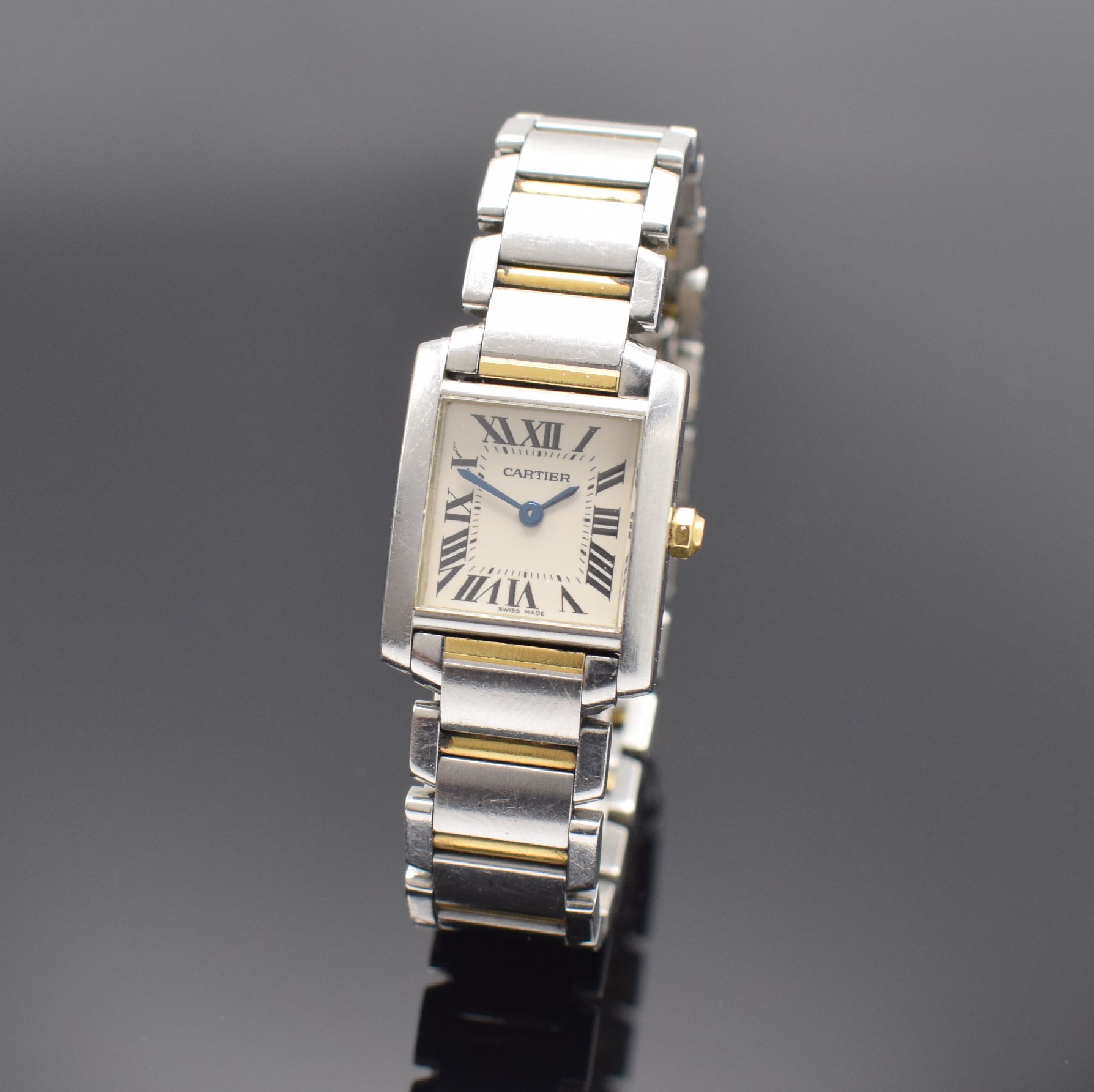 CARTIER Tank Francaise Damenarmbanduhr Referenz 2384, Schweiz um 2005, quarz, Edelstahl/Gold kombiniert inkl. Gliederband m. dopp. Faltschl., Boden ...