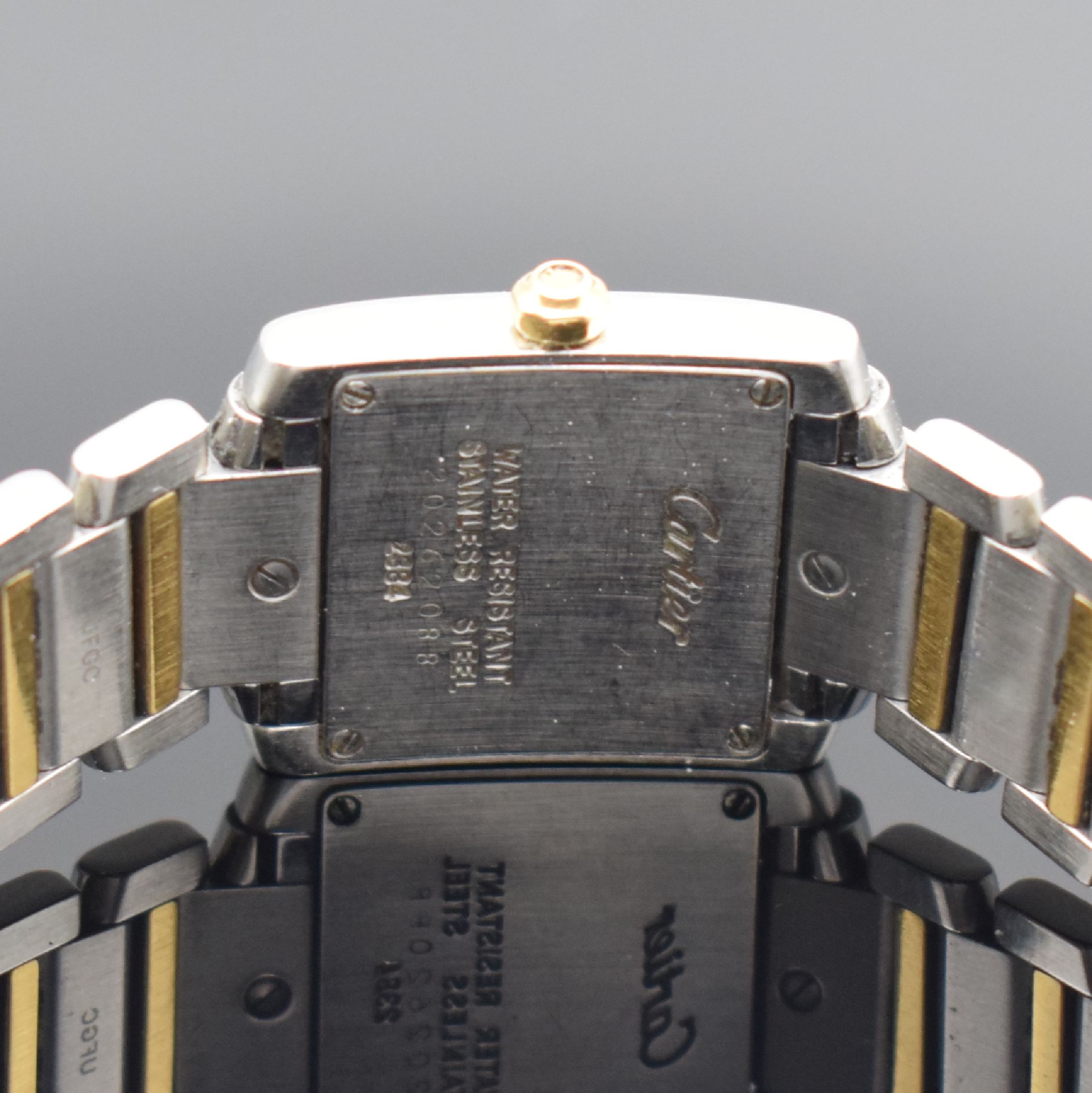 Detail c: CARTIER Tank Francaise Damenarmbanduhr Referenz 2384, Schweiz um 2005, quarz, Edelstahl/Gold kombiniert inkl. Gliederband m. dopp. Faltschl., Boden ...