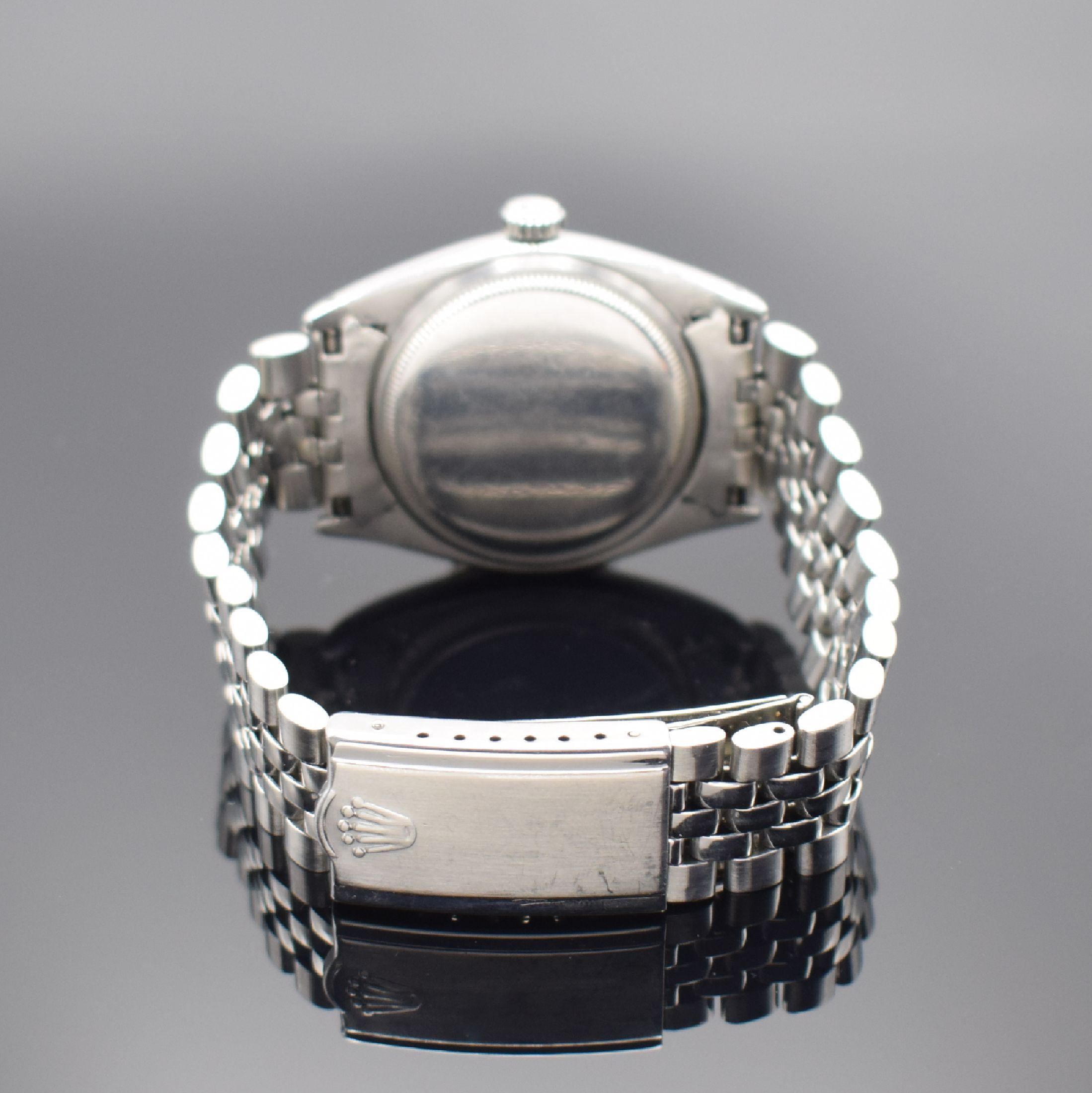 Detail b: ROLEX Datejust seltene frühe Herrenarmbanduhr Referenz 6605, Automatik, Schweiz 1. Quartal 1957 lt. Bodenstempel, verschr. Stahlgehäuse, Lünette ...