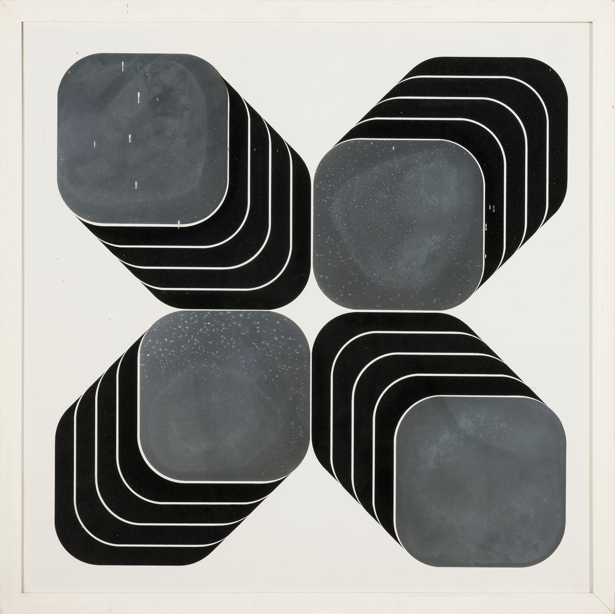 Thomas Lenk, 1933 Berlin-2014 Schwäbisch Hall , Farbsiebdruck mit Silberfond, ohne Titel (1969), konkrete Komposition, signiert u. num., Ed. 96/100, ...