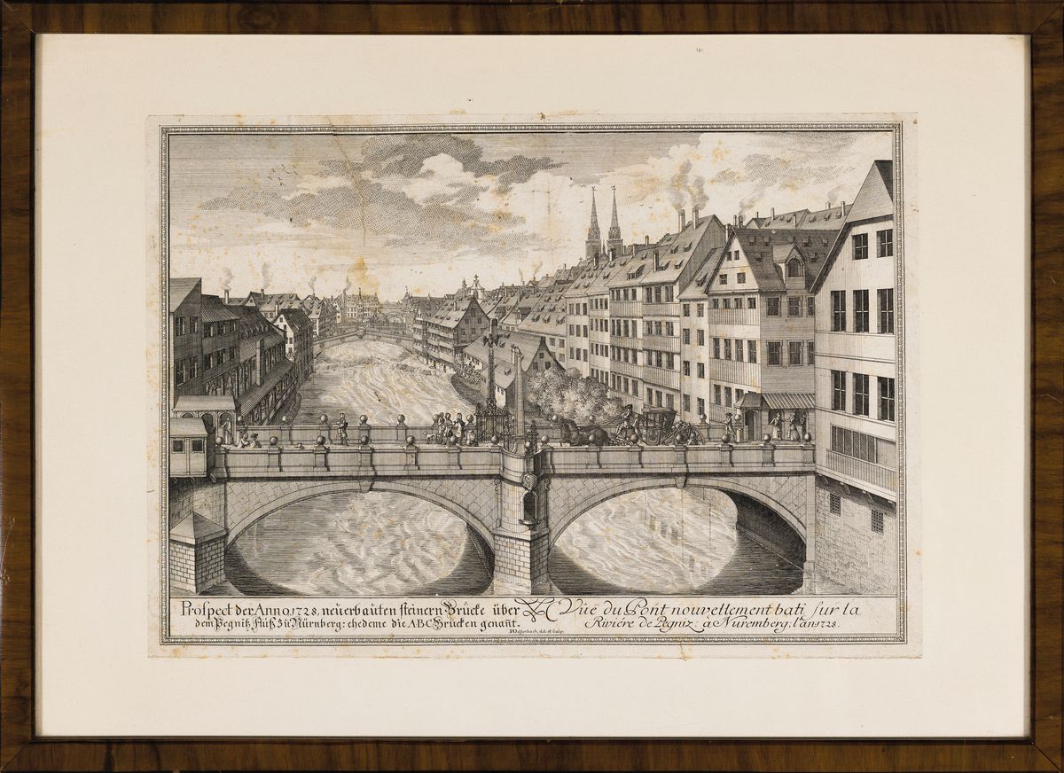 Detail m: Drei Kupferstiche: Onoltzbach/Ansbach von Merian, Weißenburg/Bayern mit Festung Wülzburg, Pegnitzlauf in Nürnberg, 17./18.Jh., Matthäus Merian: ...