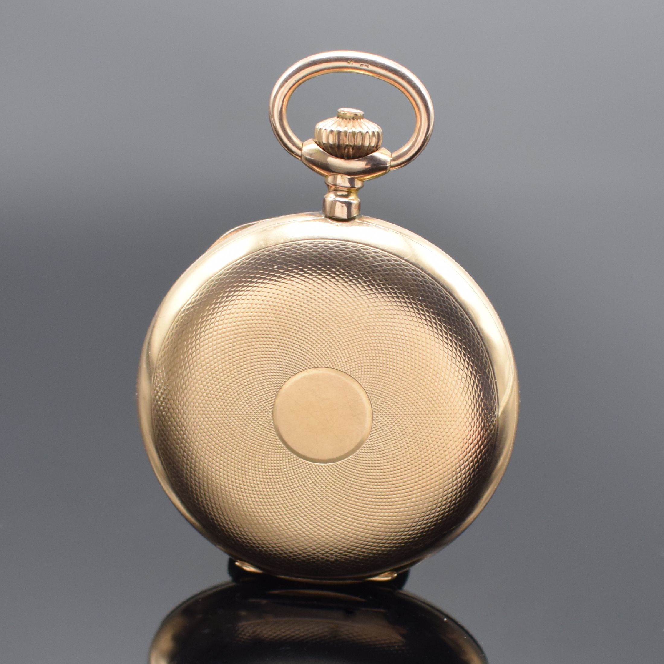 Detail b: C. EIGENMANN NÜRNBERG Savonette Herrentaschenuhr in RG 585/000, Schweiz/Deutschland um 1908, guill. 3-Deckel Goldgeh. l. dell., Sprungdeckel m. ...
