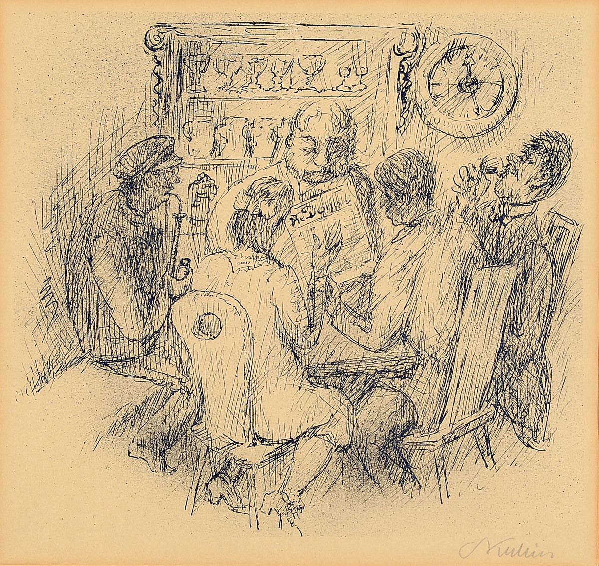 Alfred Kubin, 1877 in Leitmeritz, Böhmen - 1959 in Zwickledt, zwei Lithografien, das Testament und Gasthausgespräche im Böhmerwald, beide ...