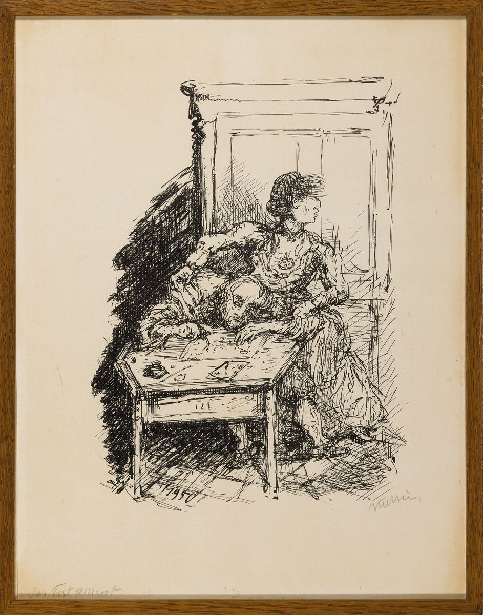 Detail m: Alfred Kubin, 1877 in Leitmeritz, Böhmen - 1959 in Zwickledt, zwei Lithografien, das Testament und Gasthausgespräche im Böhmerwald, beide ...