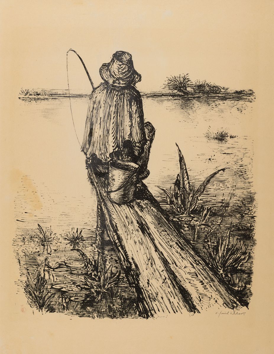 A. Paul Weber, November 1893 in Arnstadt - 1980 in Schretstaken, Lithografie, der Angler, handsigniert und rot gestempelt, gebräunt bzw. fleckig, ...
