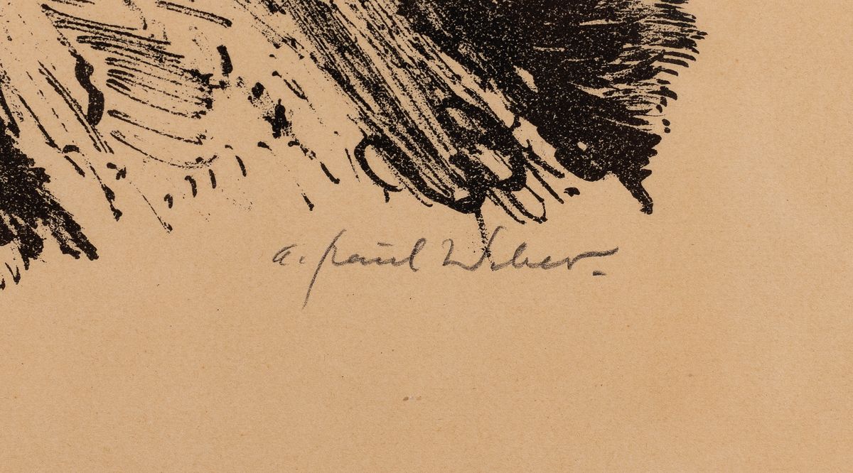 Detail a: A. Paul Weber, November 1893 in Arnstadt - 1980 in Schretstaken, Lithografie, der Angler, handsigniert und rot gestempelt, gebräunt bzw. fleckig, ...