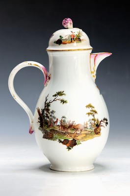 Image Large coffee pot, Meissen, around 1760, Punktzeit, porcelain, fine hunting painting ...