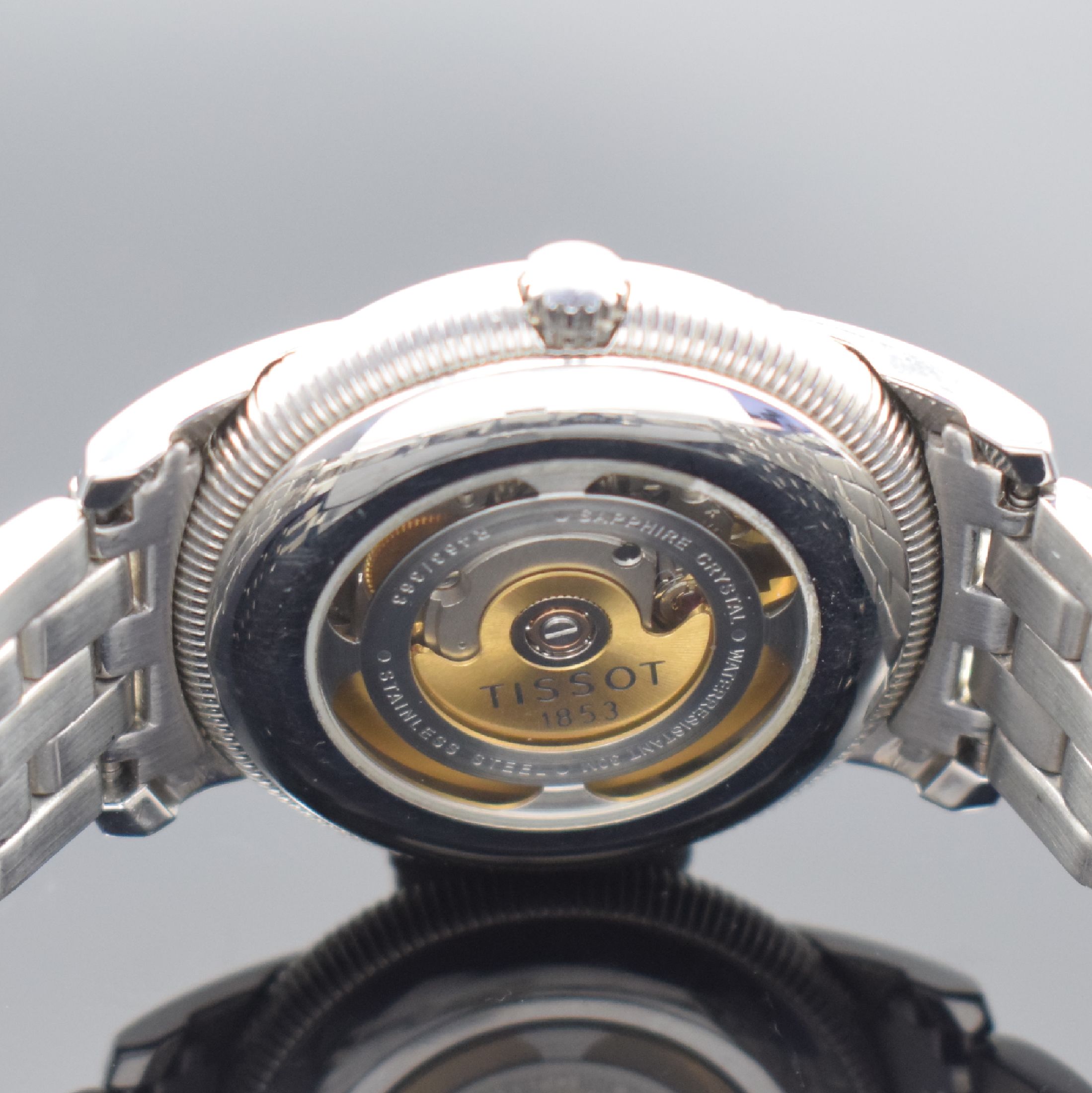 Detail d: TISSOT Armbanduhr Ballade 3 Referenz R463/363, Automatik, Schweiz um 2000, Edelstahlgeh. inkl. Gliederband m. dopp. Faltschl., beids. vergl., Boden ...