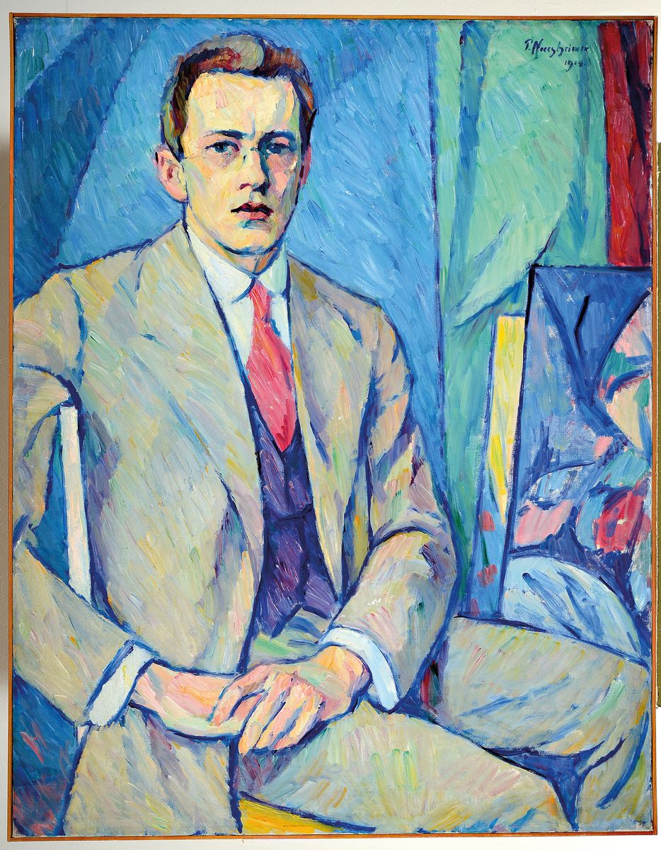 Detail k: Paul Neresheimer, 1895 Amsterdam-1933 München, Dreiviertelporträt eines sitzenden Mannes, Öl/Lwd, rechts oben signiert und dat. 1914, ca. 114x90cm