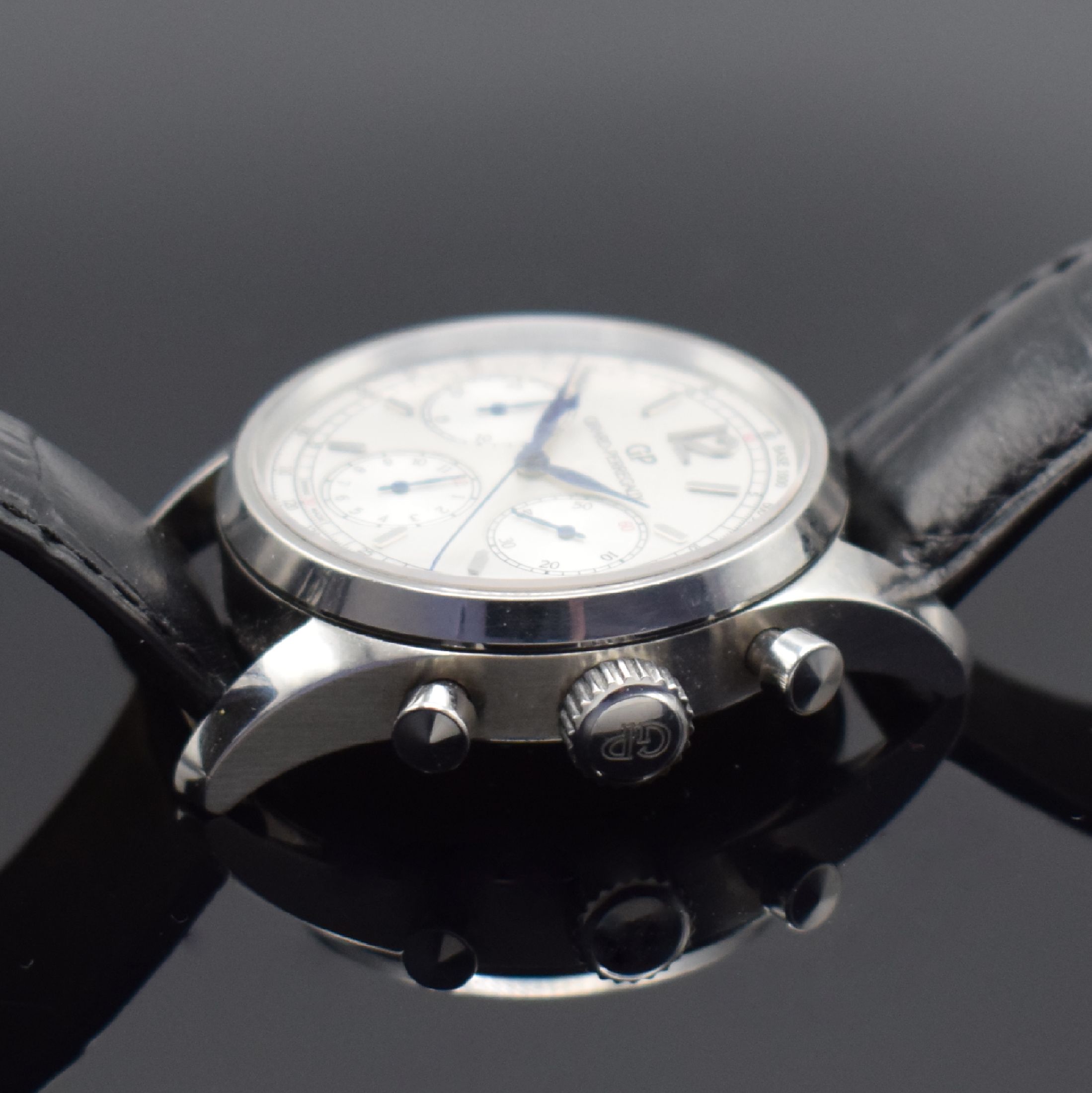 Detail c: GIRARD PERREGAUX Herrenchronograph in Stahl Referenz 49480, Schweiz um 2011, Automatik, Saphirglas, Boden bez. "30 ANNI IN Fiat" 7- fach ...