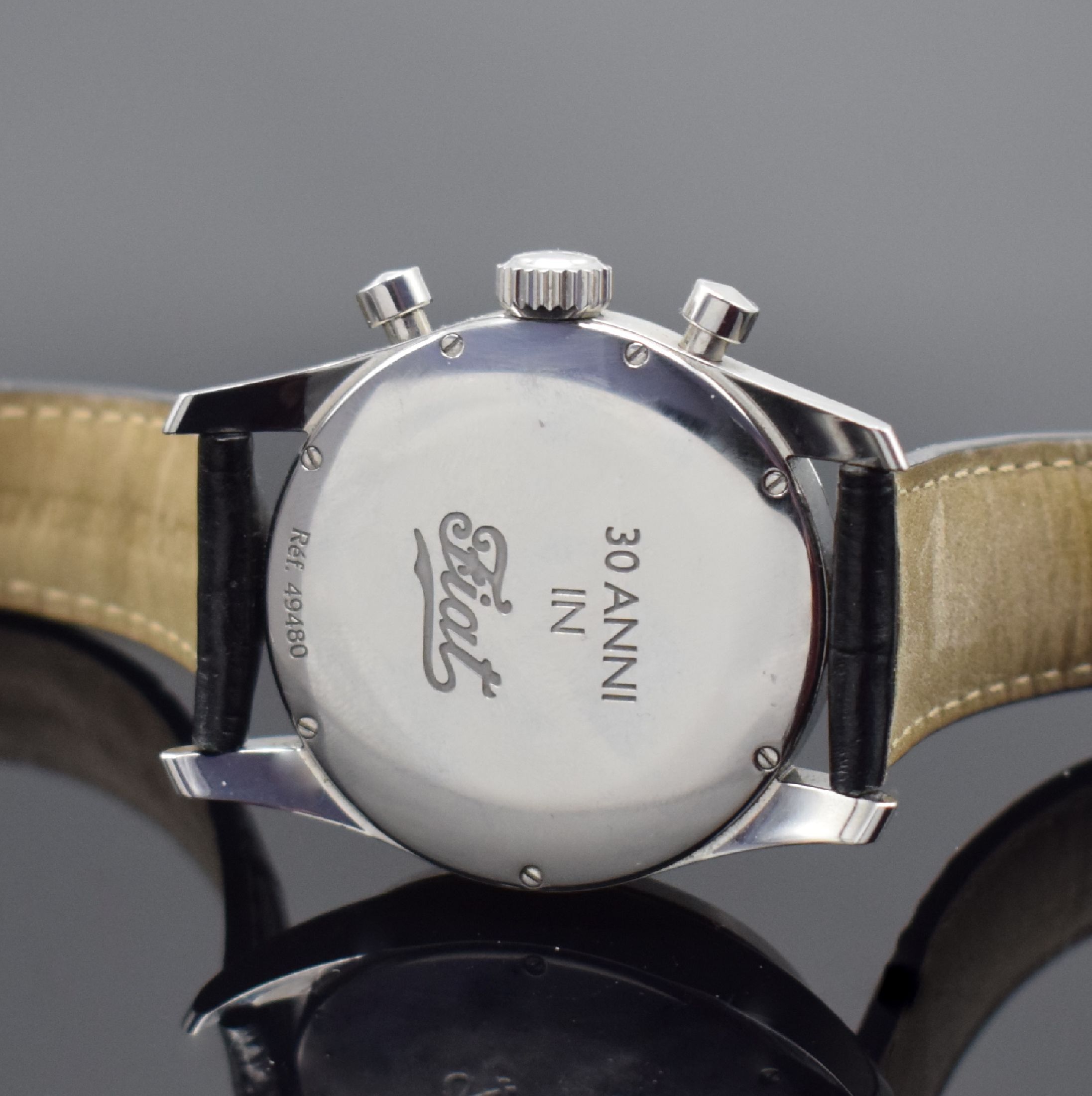 Detail d: GIRARD PERREGAUX Herrenchronograph in Stahl Referenz 49480, Schweiz um 2011, Automatik, Saphirglas, Boden bez. "30 ANNI IN Fiat" 7- fach ...