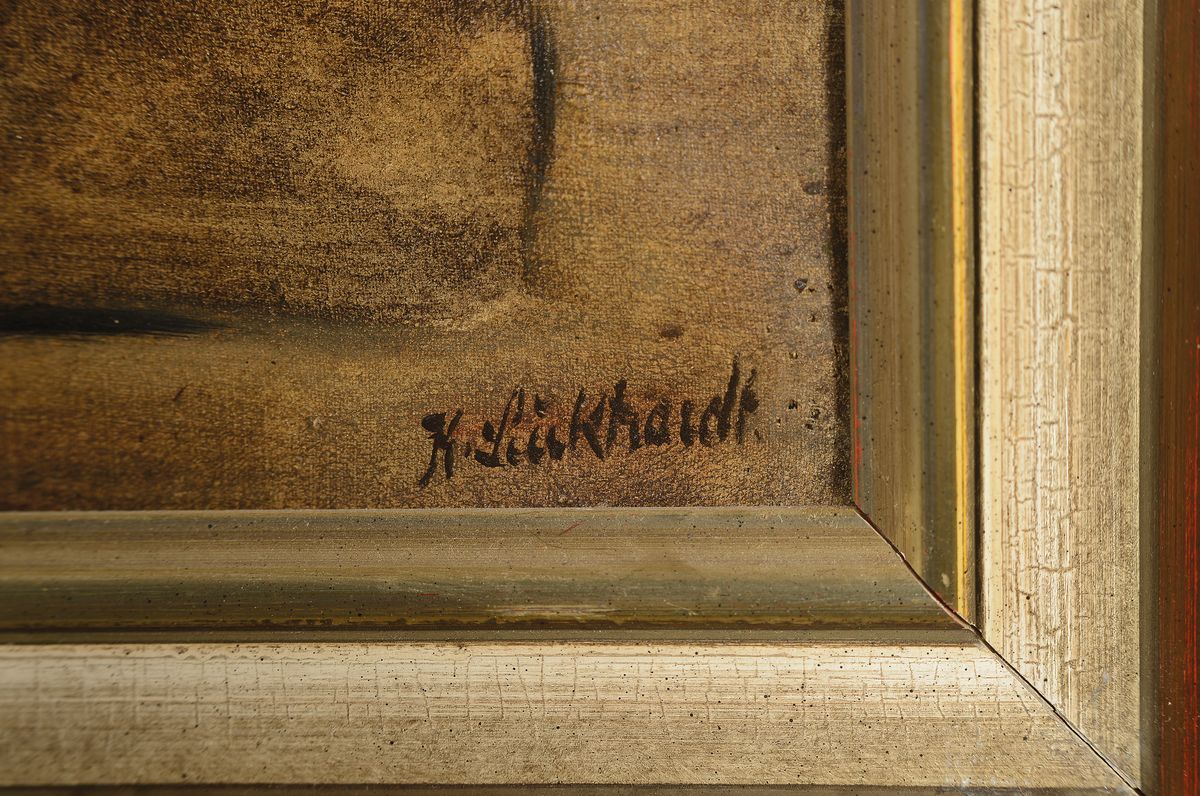 Detail b: Karl Luckhardt, 1886-1970 Frankfurt am Main, 2 Arbeiten: Interieur mit Zeitung lesendem Mann am Tisch, Öl/Lwd, rechts unten signiert, ca. 60x75cm, ...