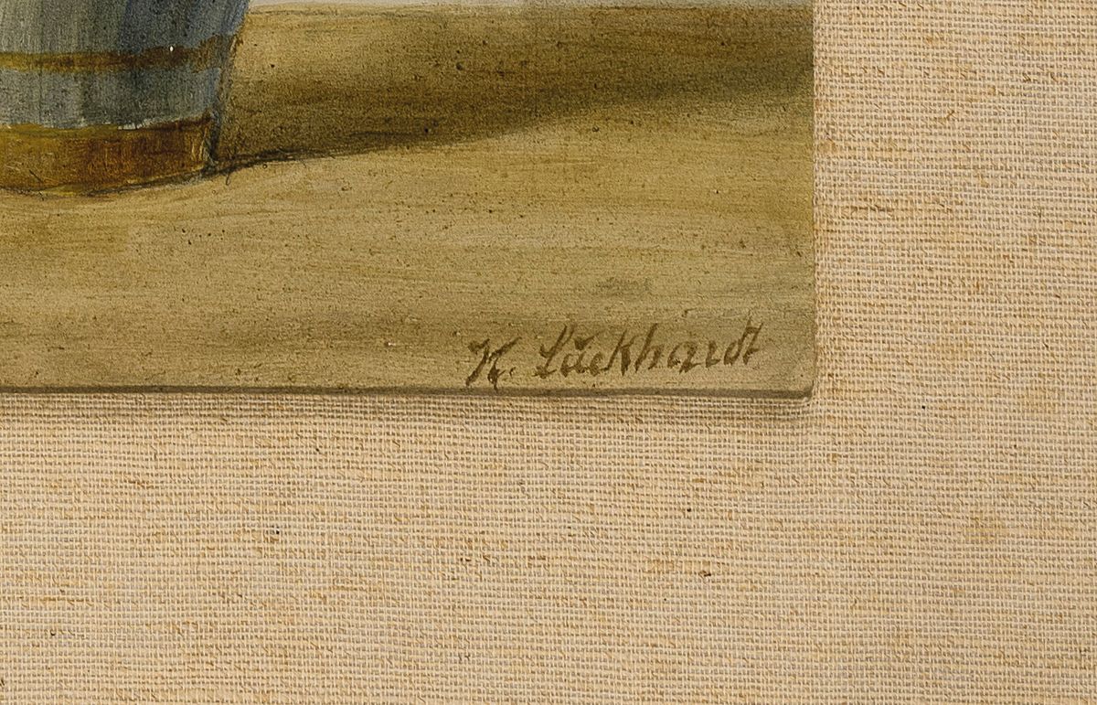 Detail a: Karl Luckhardt, 1886-1970 Frankfurt am Main, 2 Stillleben, 1x Pfirsiche auf Teller, Öl/ Malkarton, sign., ca. 20x30cm, R. ca. 31x41cm, Rosen in ...