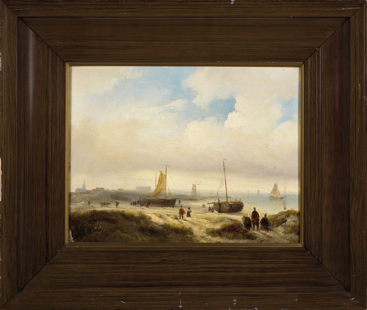 Detail k: Jan Jacob Spohler, 1811 Nederhorst den Berg-1866 Amsterdam, Fischerboote am Strand, Öl/Holz, rechts unten signiert, ca. 21x27cm, R. ca. 34x40cm