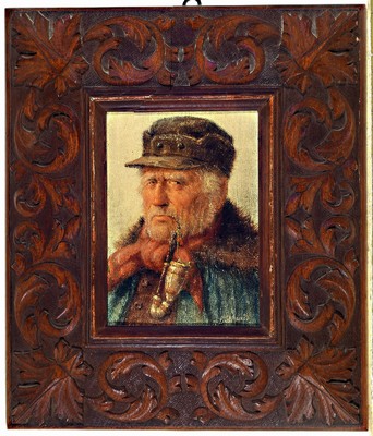 26578109a - Karl Luckhardt, 1886-1970 Frankfurt am Main, 2 male portraits, so-called character heads, peasants with tobacco pipe, oil/painting board, signed, approx. 20x15cm, frame approx. 38x33cm or 17x11cm, frame approx. 36x30cm