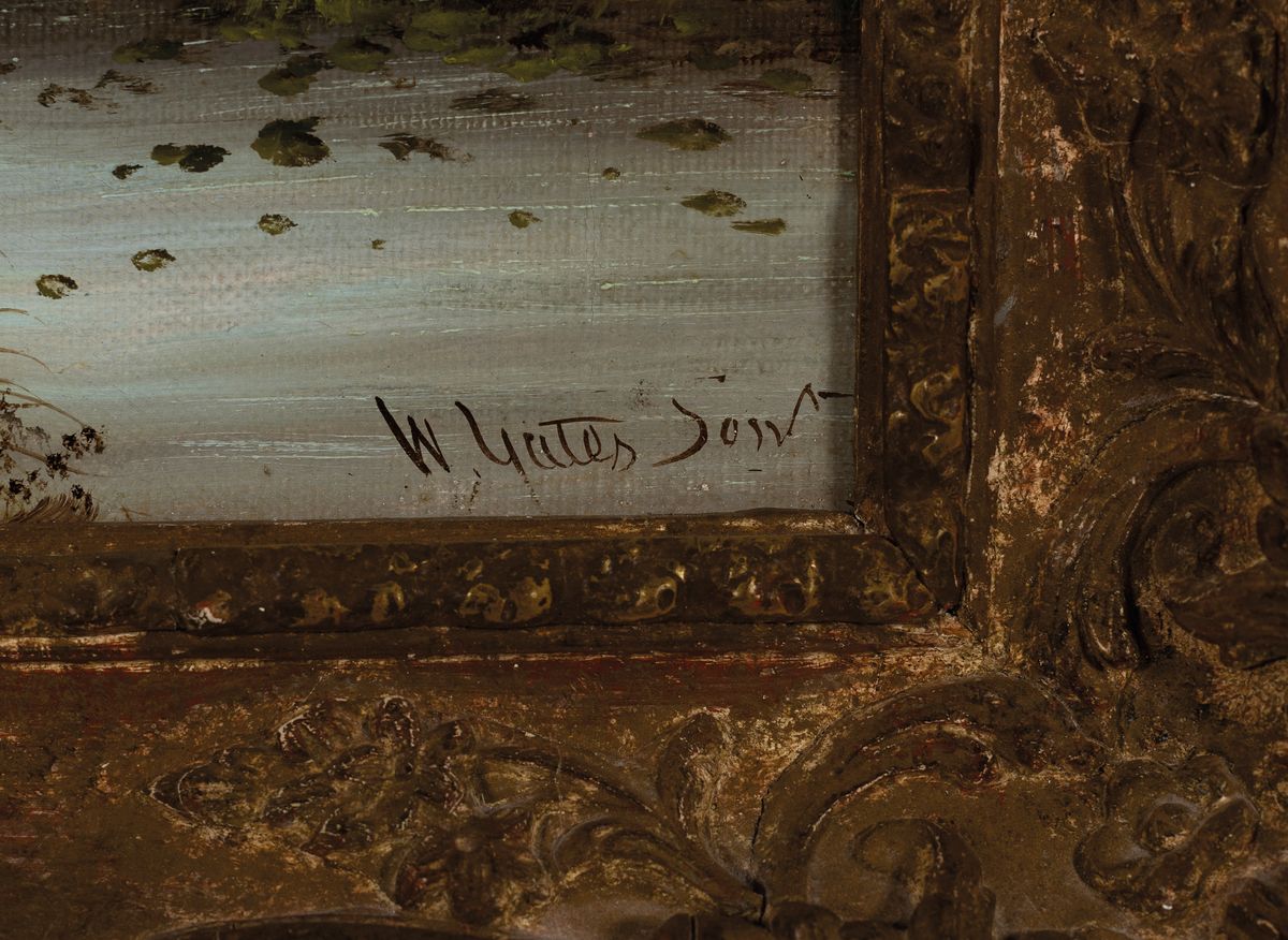 Detail a: William Yates sen., Maler des 19. und 20. Jh., Landschaft mit Teich, Bäumen und Cottage, Öl/Lwd, rechts unten signiert, ca. 46x36cm, R. ca. 57x47cm