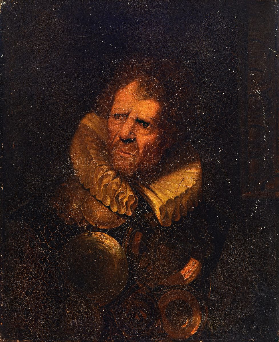 Unbekannter Maler des 19. Jh., Porträt eines Mannes mit Harnisch und Spitzenkragen, Öl/Lwd, rest., doubl., ca. 80x65cm, R. ca. 94x78cm, dieser ...